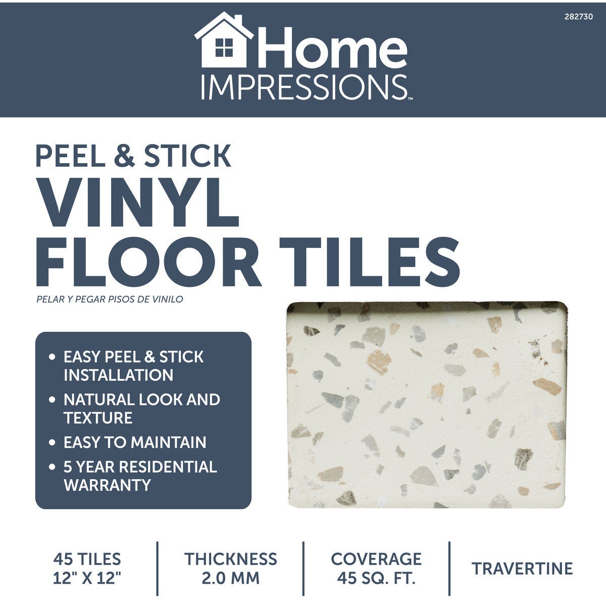 Home Impressions Travertine 12 In. x 12 In. Vinyl Floor Tile (45 Sq. Ft./Box)