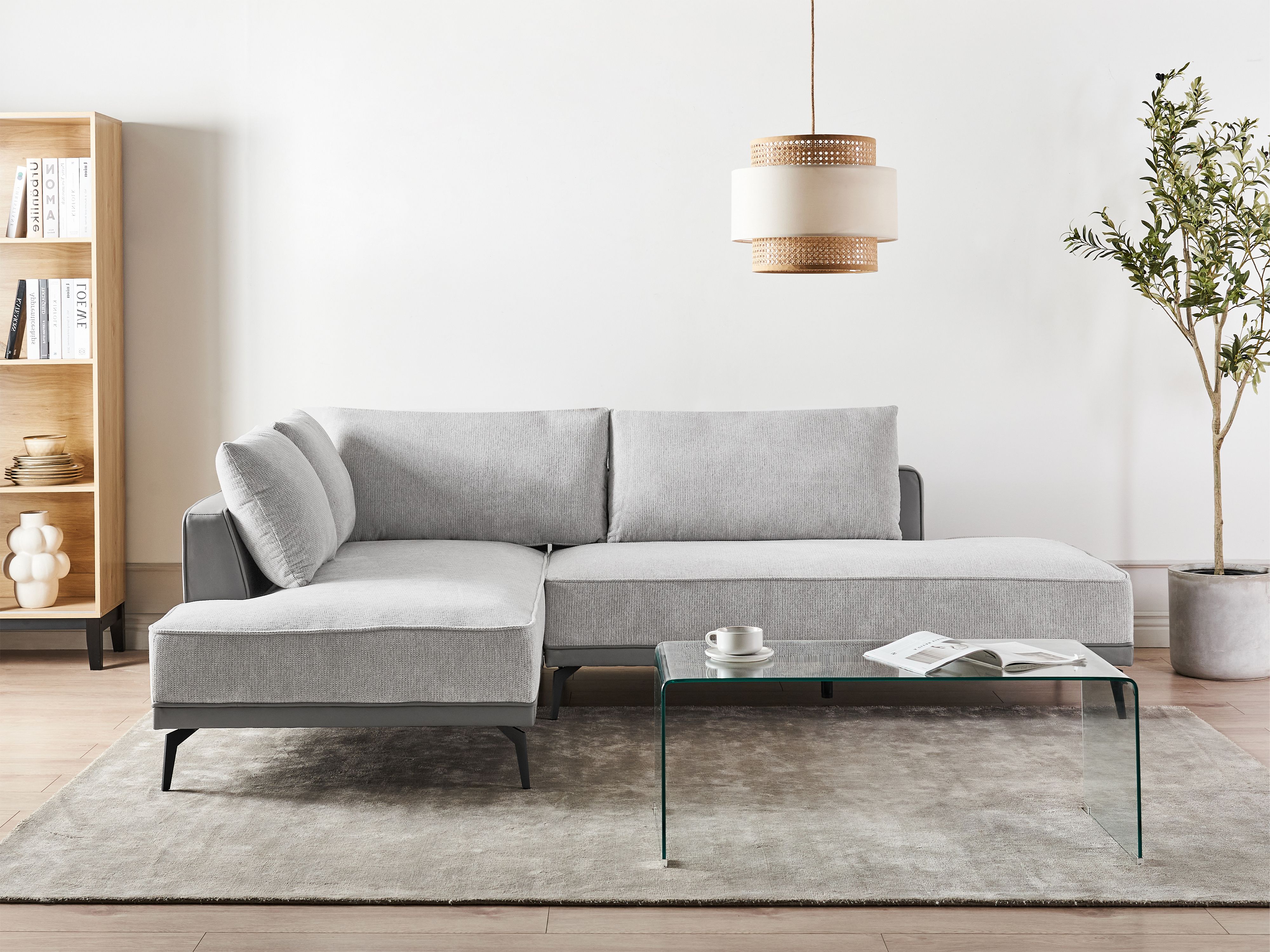 Corner Sofa 3 Seater MYKEN Fabric Light Grey Right Hand