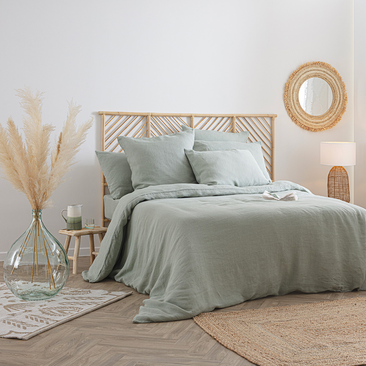 Duvet cover "Linah", washed linen Celadon Green, 260x240 cm