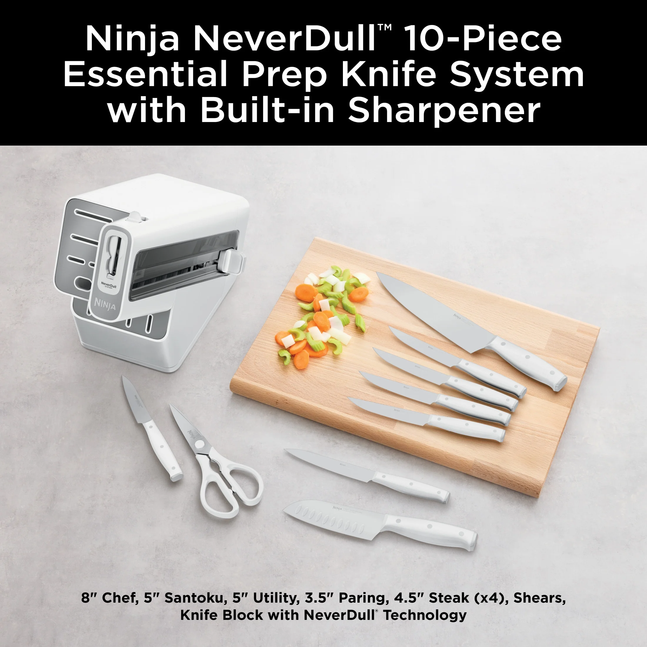 Ninja Foodi NeverDull 10-Piece Stainless Steel Essential Knife System with Sharpener, K12010 Black/Gray - Image 19