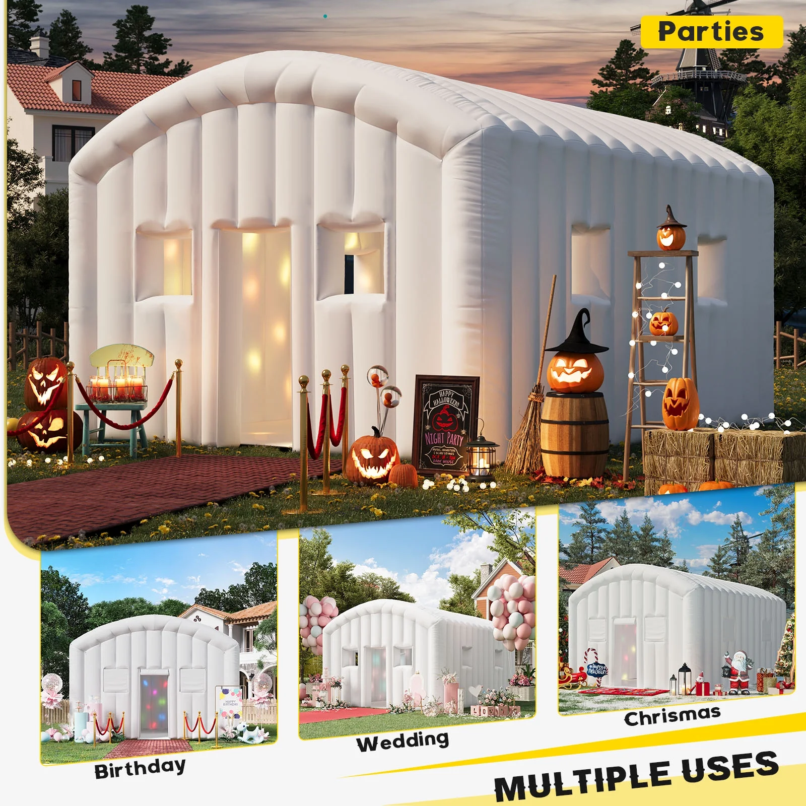 EROMMY Inflatable Nightclub 20x16.5x12 Ft, Inflatable Party Tent with 950w Blower, Inflatable Club Tent for Birthday Party Wedding Backyard Rental Business, Black - Image 16