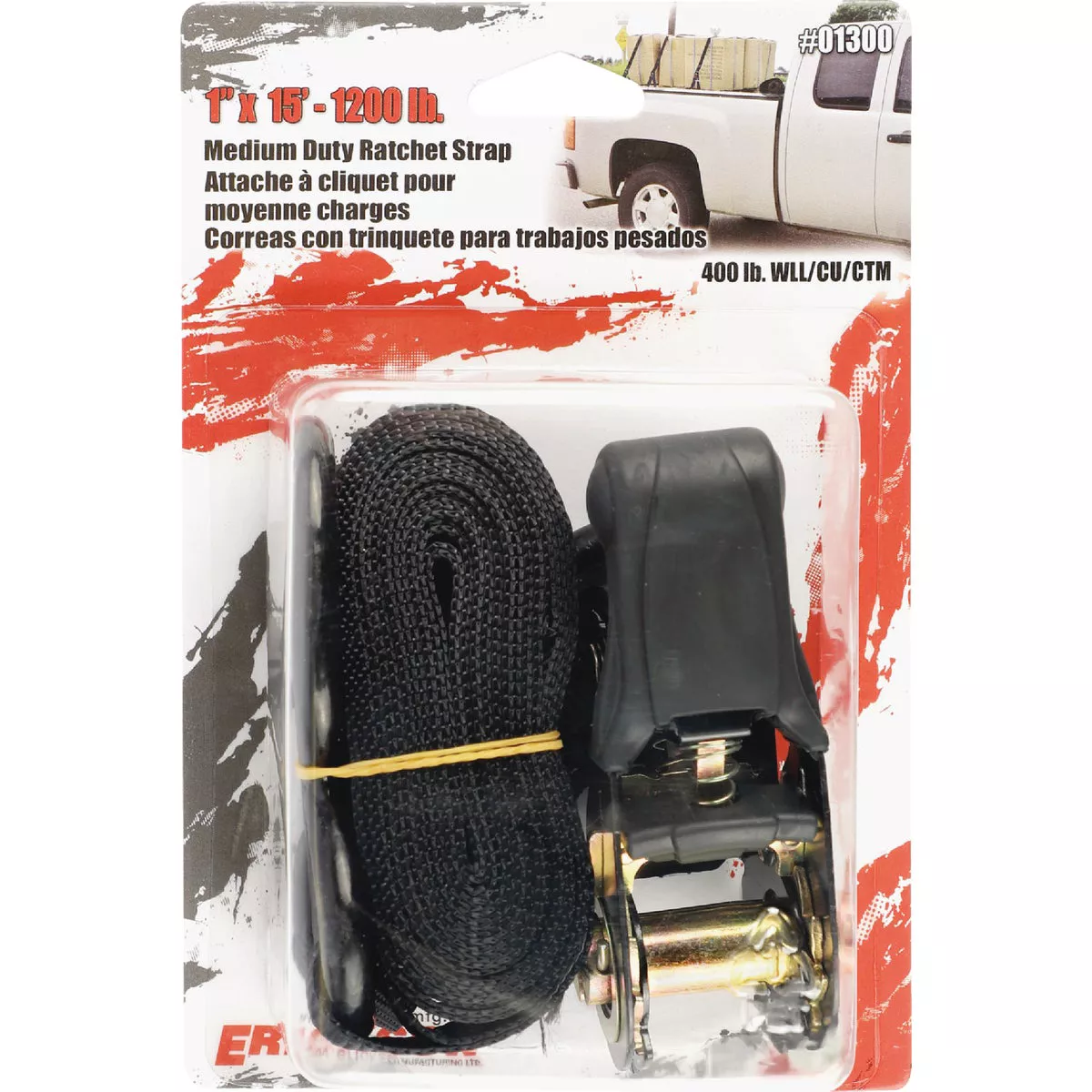 Erickson 1 In. x 15 Ft. 1200 Lb. Ratchet Strap with S-Hooks & Soft Grip Ratchet Handle