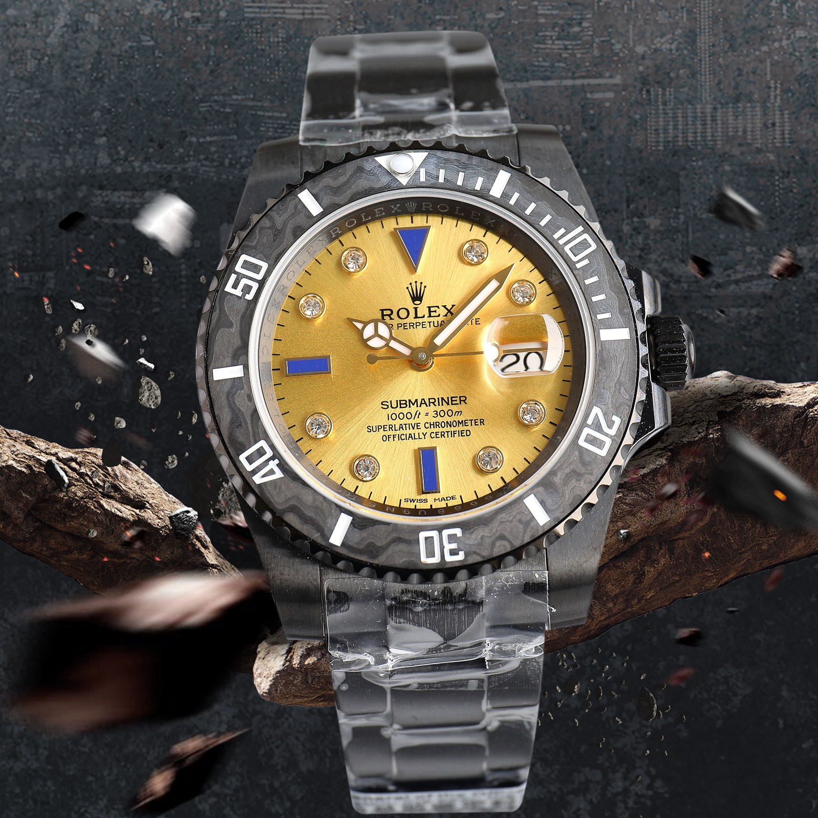 ROLEX Rolex Customized Submariner-Diamond Dial-Carbon Fiber Bezel-Black Gold(1:1 replica) - Top club