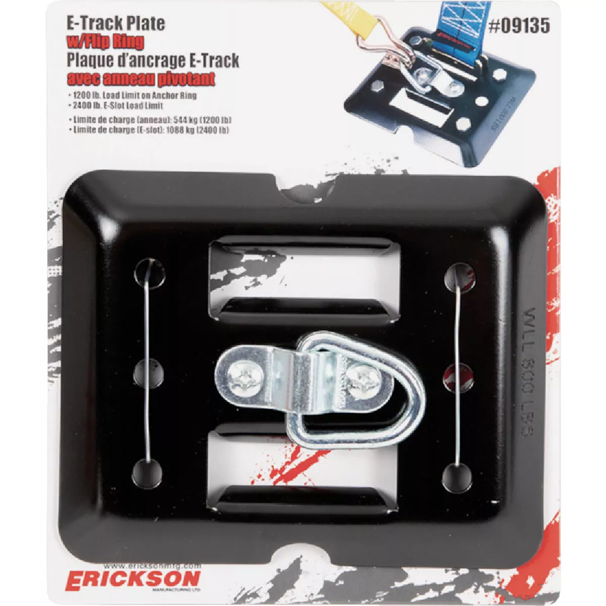 Erickson E-Track Plate Black with Center Flip Ring
