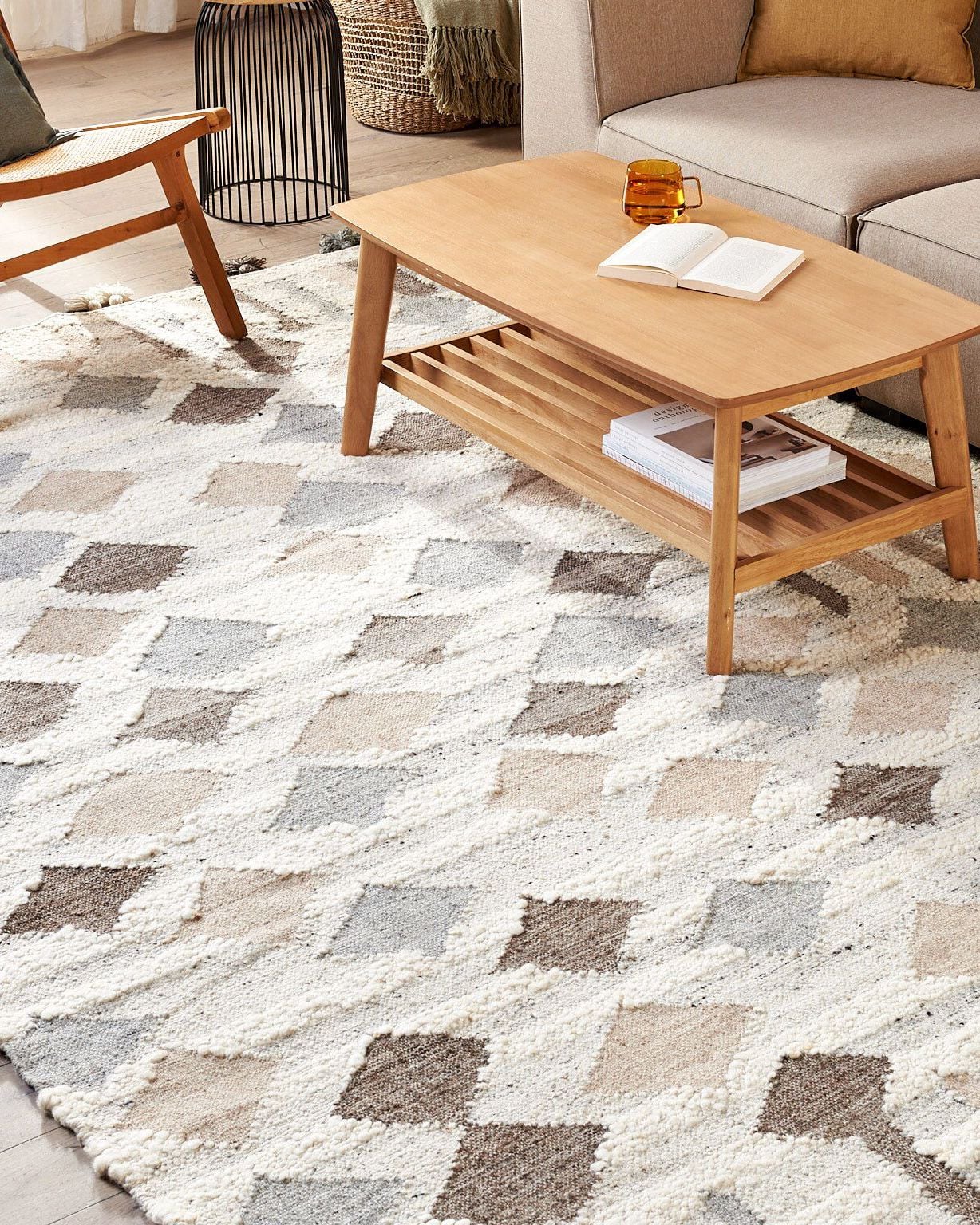 Rug KAGHTSRASHEN Beige 200 x 300 cm Wool Kilim