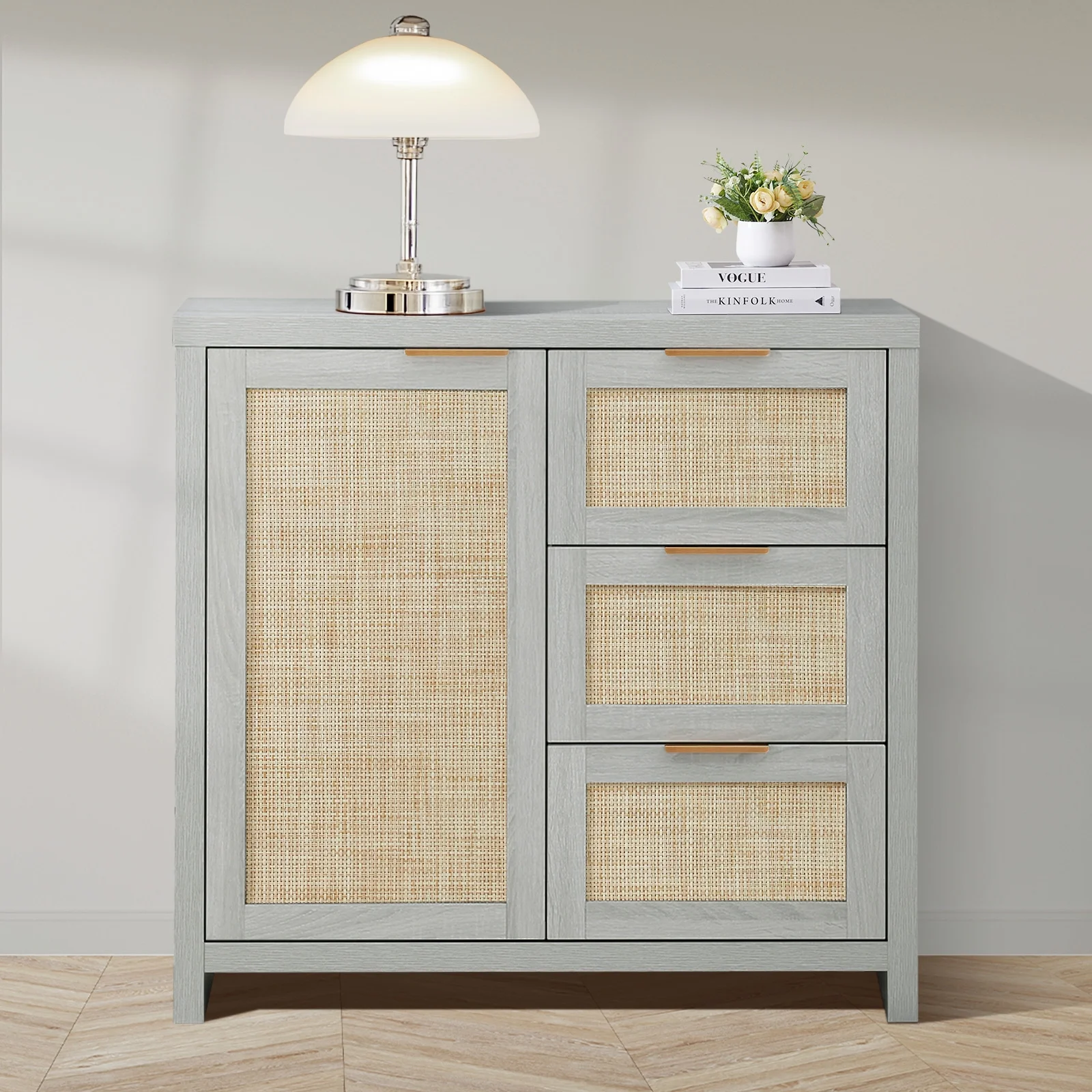 ARKANTOS Sideboards and Buffets, Boho Storage Cabinets with Rattan Doors and Drawers, Natural Oak - Image 24