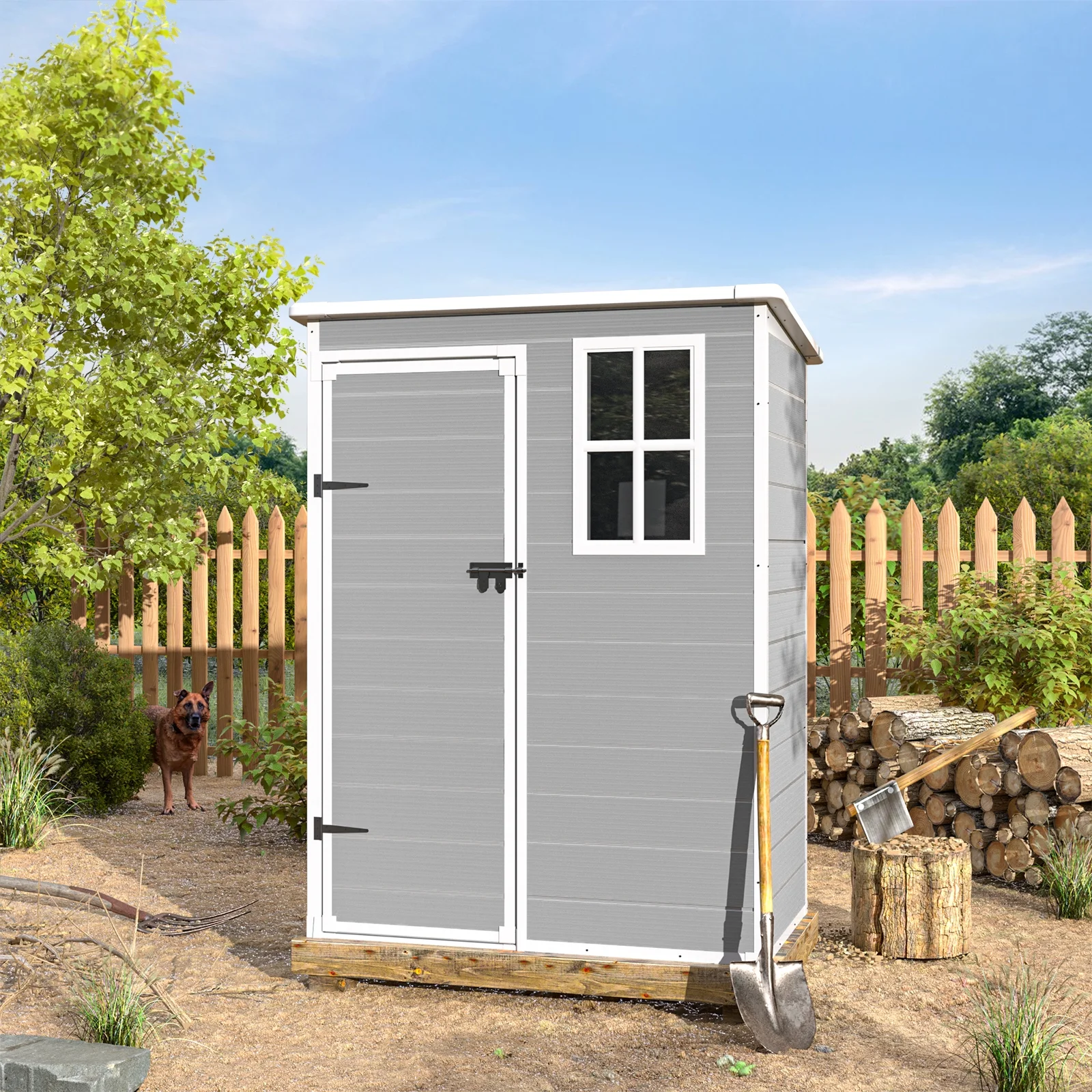 ECOPATIO Outdoor Storage Shed 5x3 FT, Resin Garden Shed for Bike, Tool, Plastic Outside Sheds & Outdoor Storage Storage Box with Lockable Door for Backyard, Patio, Lawn, Sandstone - Image 12