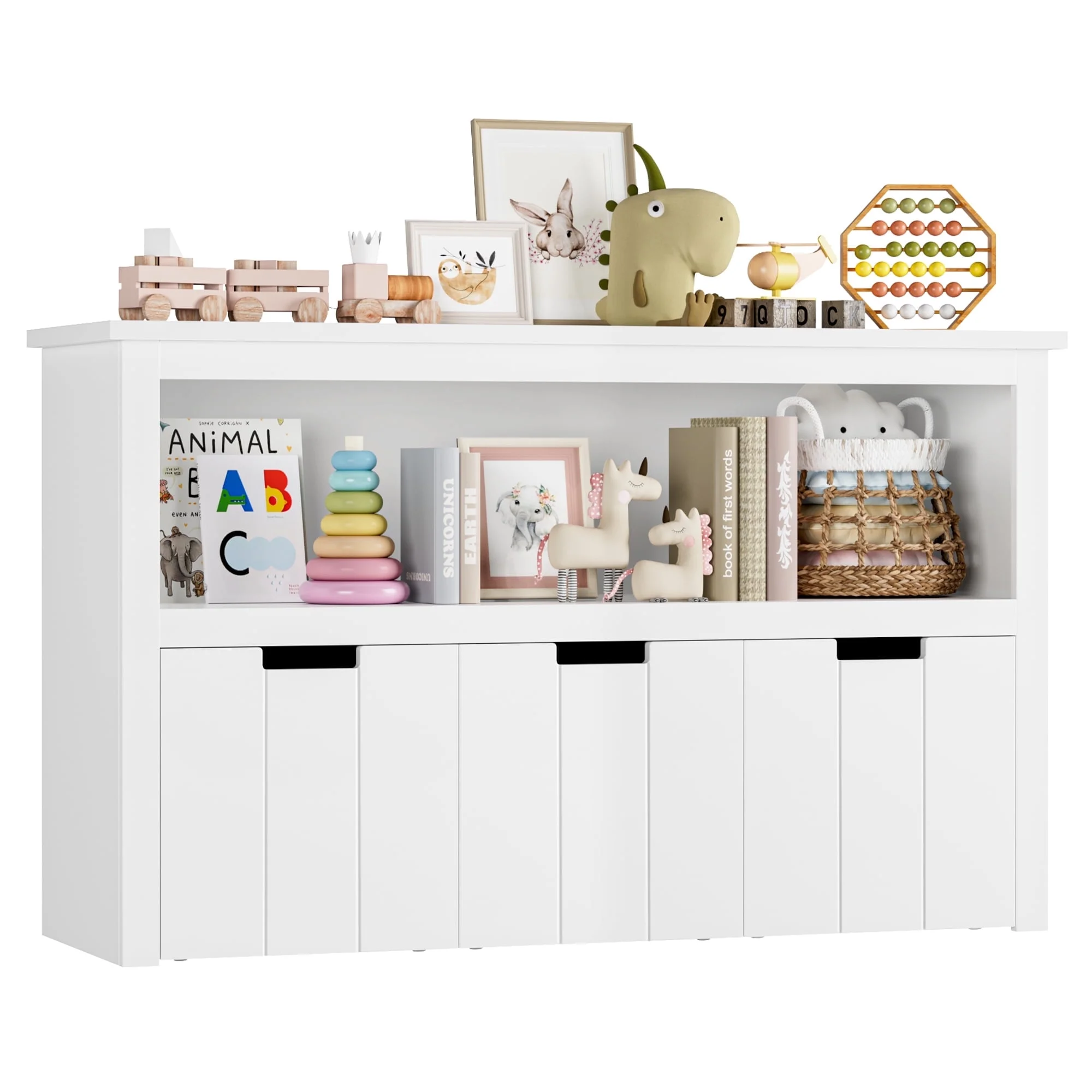Homfa Kids Toy Storage, Cubes Storage Bins with 3 Drawers, White Toy Box with Shelves and Wheels - Image 11