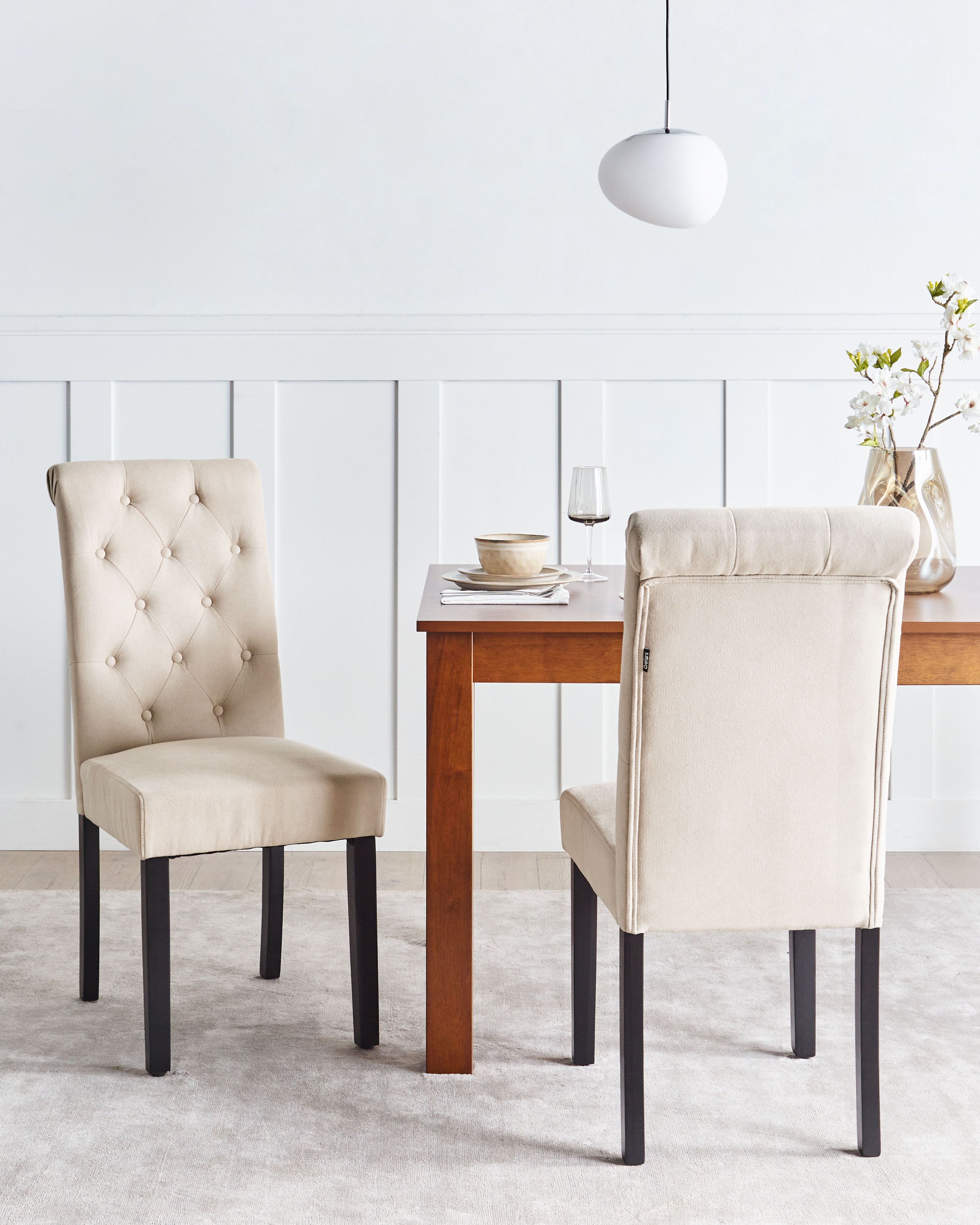Set of 2 Dining Chairs VELVA Fabric Sand Beige
