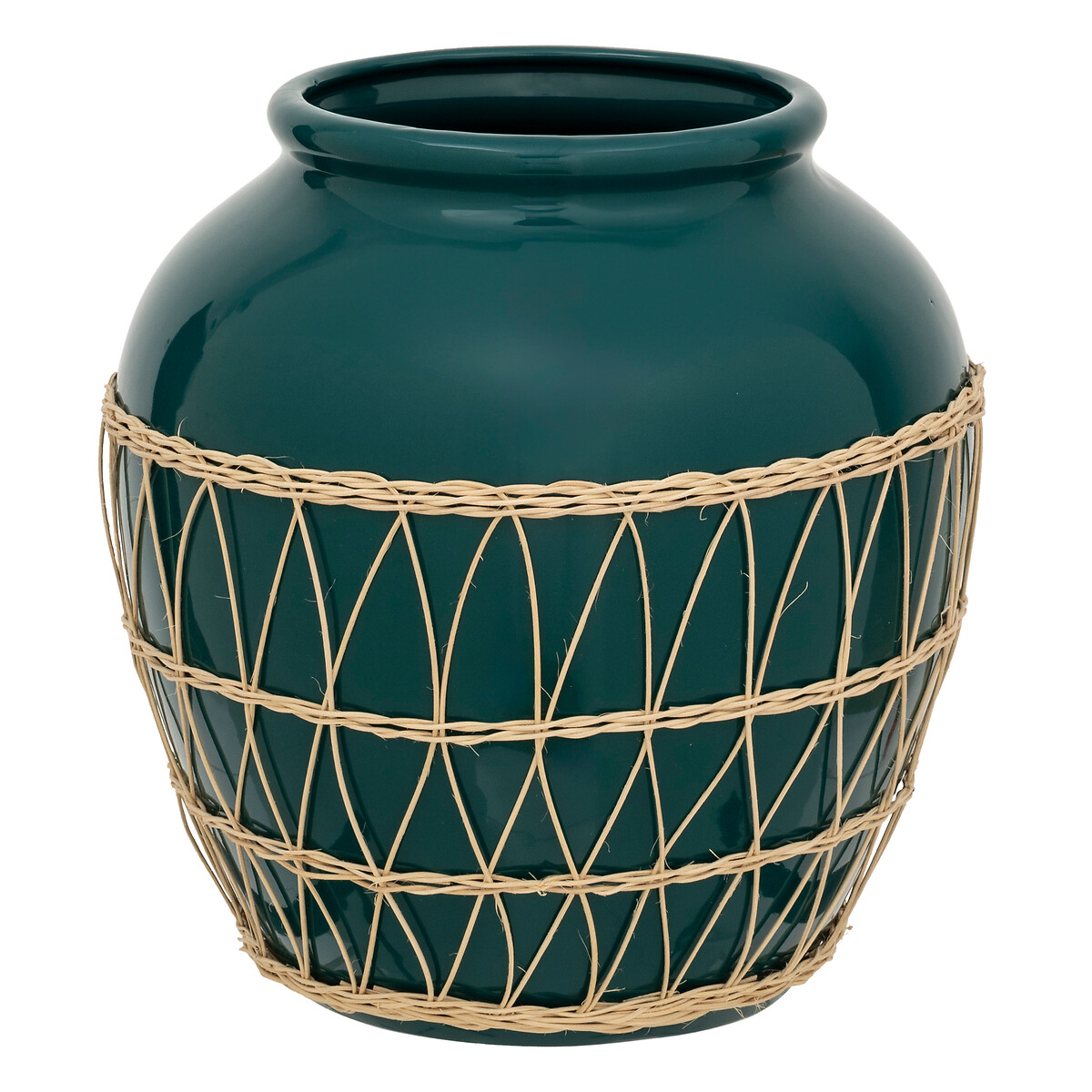 Vase "Yuca" Ceramic and rattan, H.33.5 cm