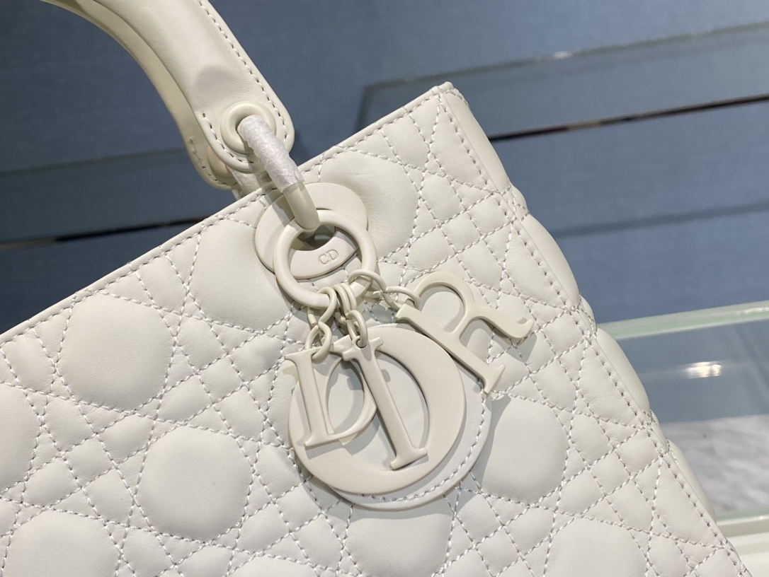 Christian Dior Medium Lady Dior Bag Dark White For Women 9.5in/24cm