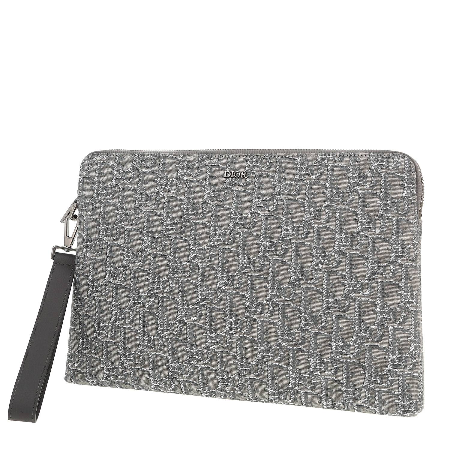 Dior pouch in grey and silver monogram canvas Oblique1:1High-quality replica