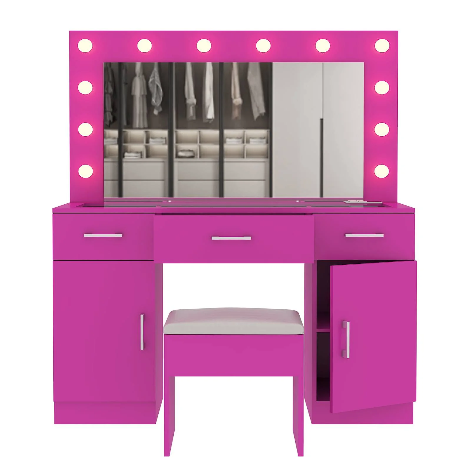 Ktaxon Large Makeup Vanity, Vanity Table Set w/ Visible Glass Top w/ Charging Station, White - Image 96