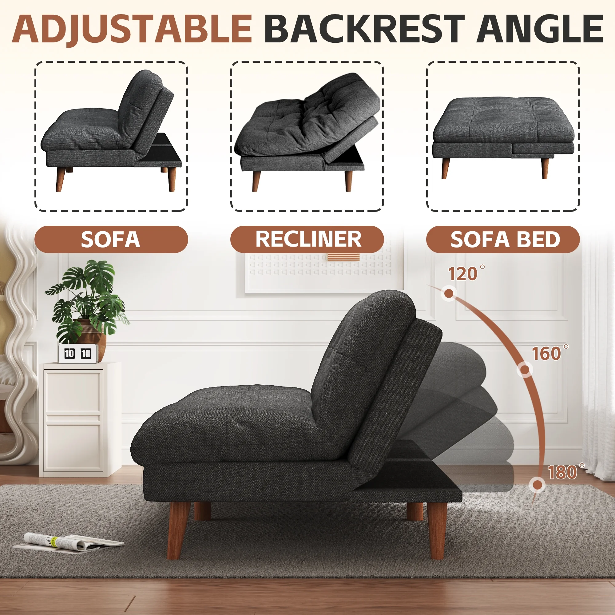 Homall Futon sofa, Two Seat Adjustable Sofa, Corduroy Fabric, Upholstered Sofa, Sofa Changeable into Bed, Leisure Reading and Games, Green - Image 21