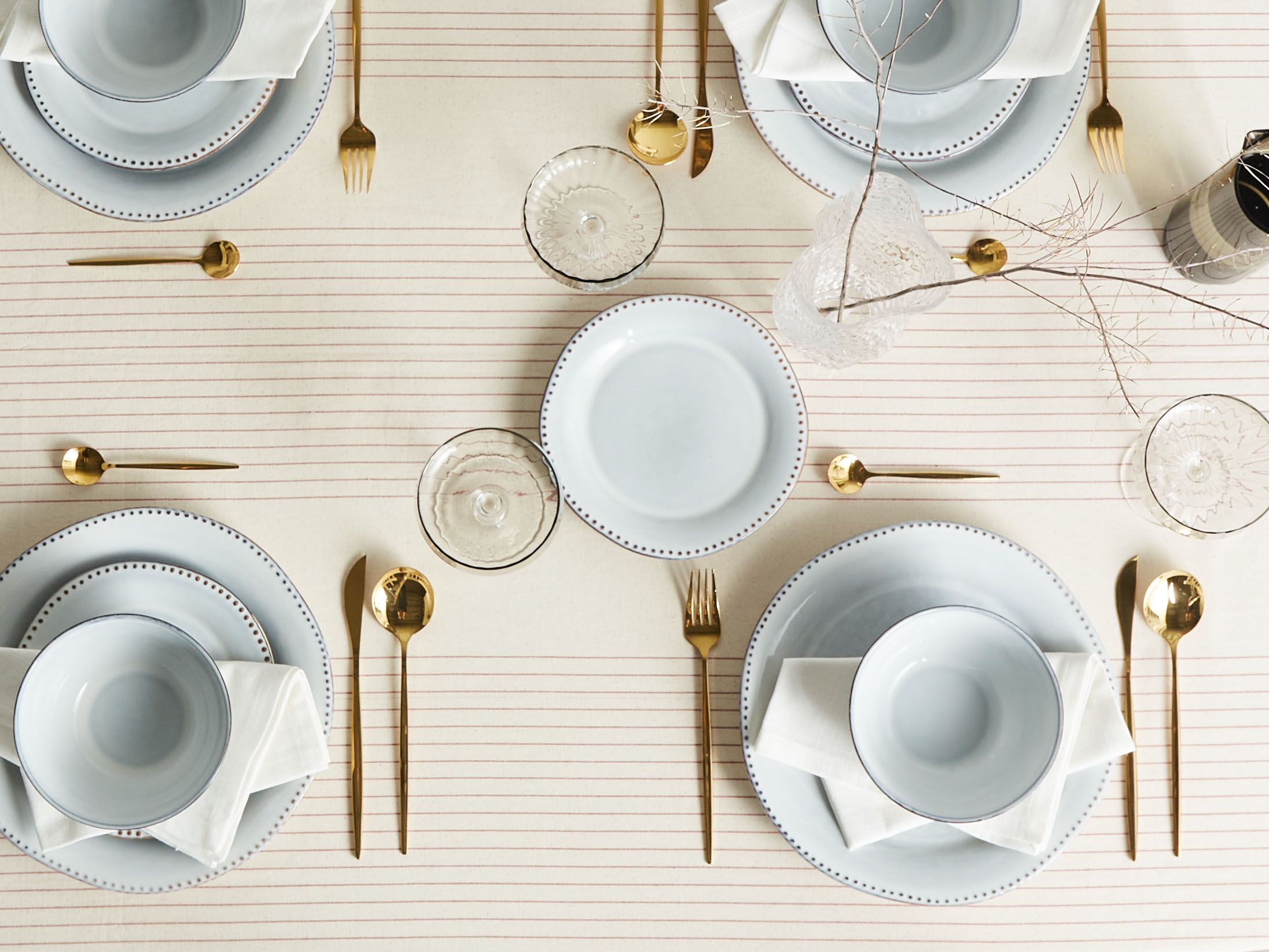 Set of 12 Dinnerware CHERVIL Stoneware Light Blue