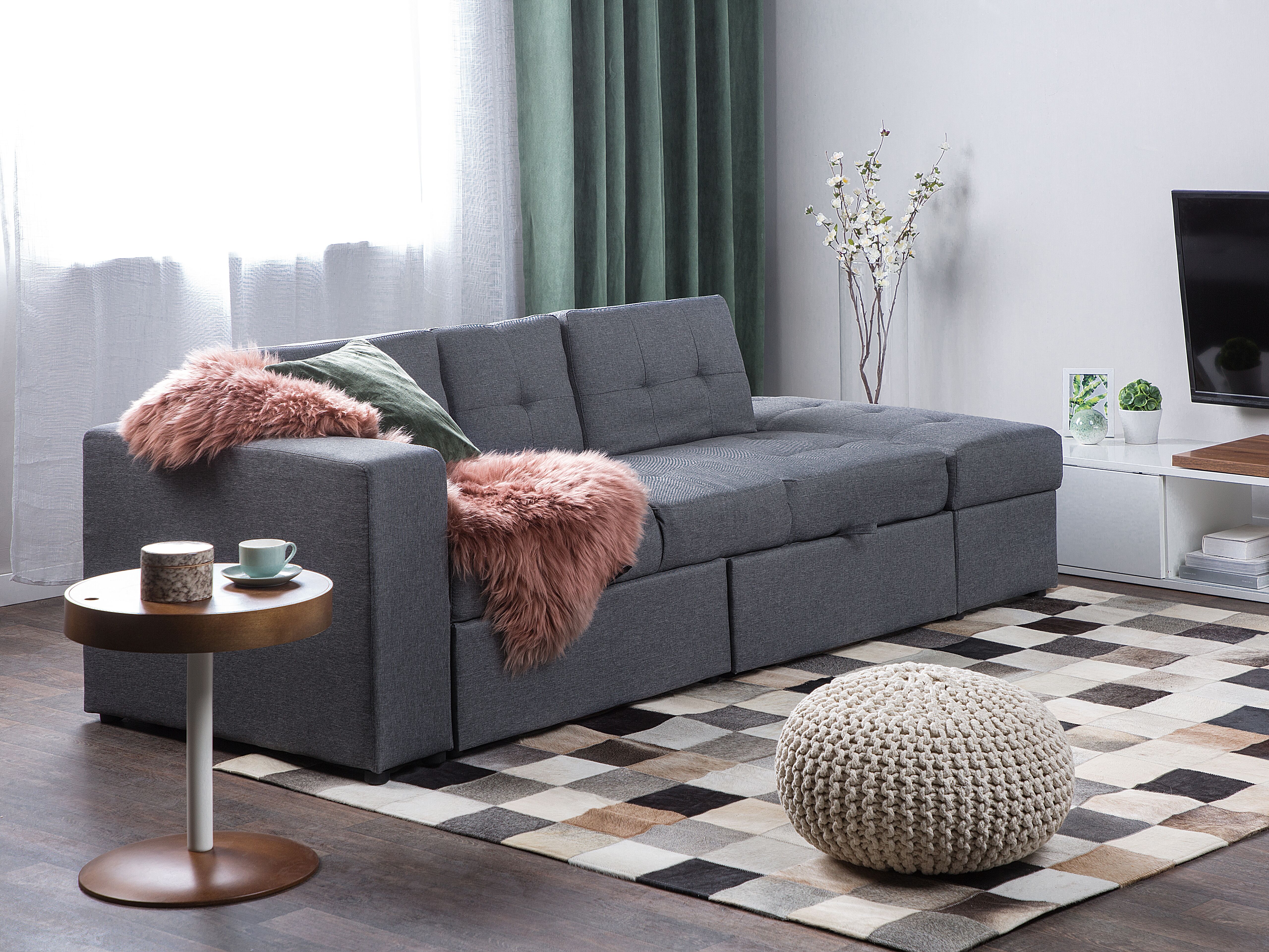 Sofa Bed 3 Seater FALSTER Fabric Dark Grey with Storage