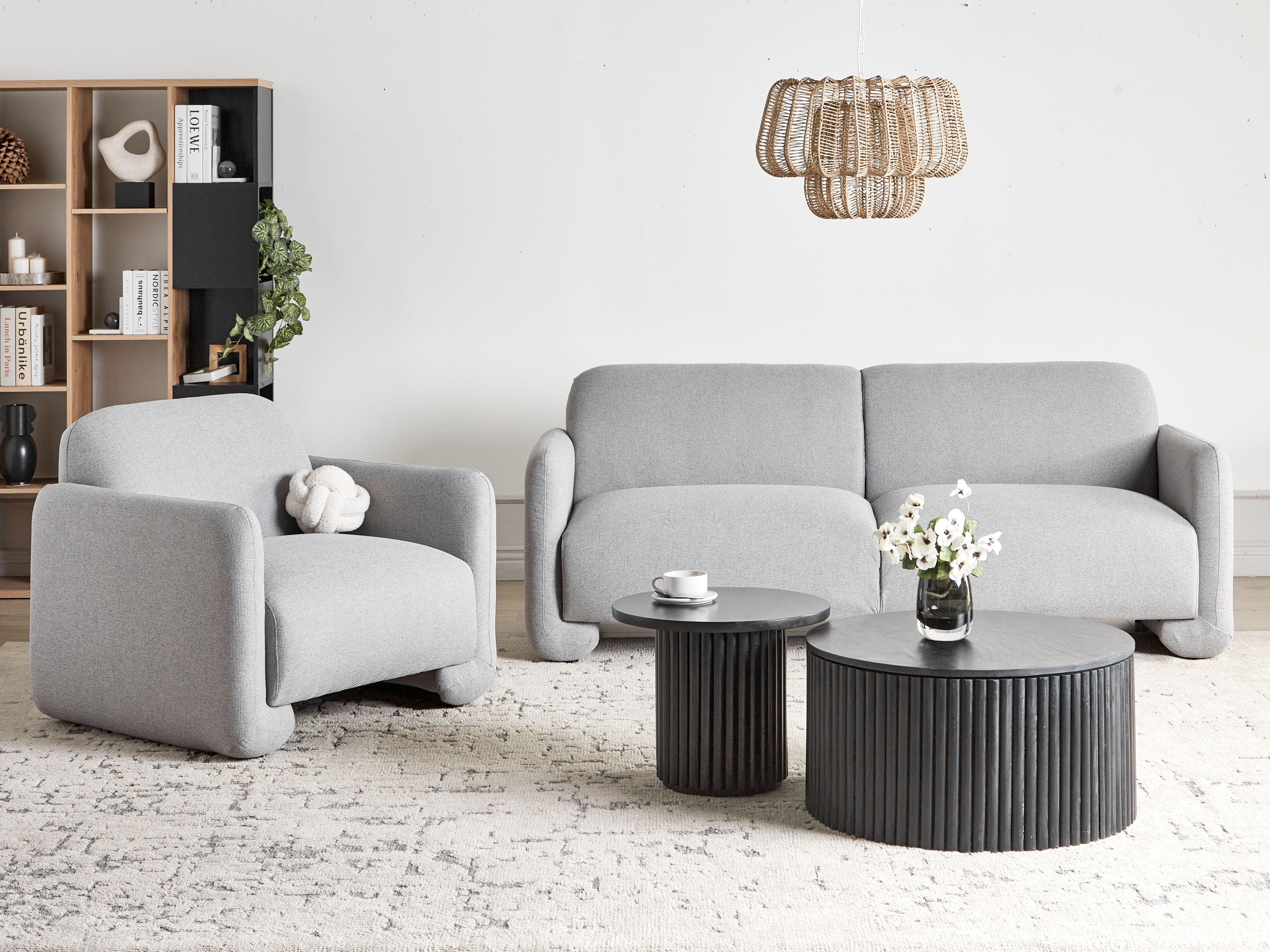 Living Room Set 4 Seater SALAND Fabric Grey