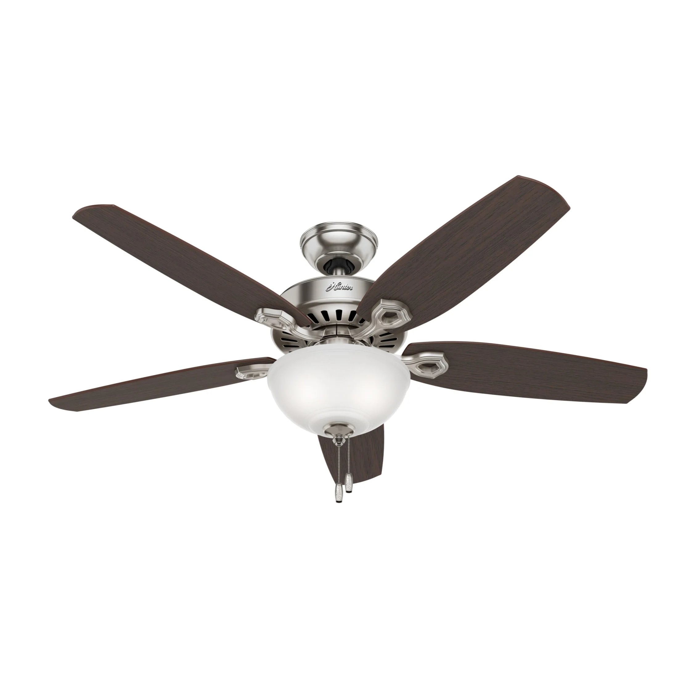 Hunter - Builder Indoor Ceiling Fan With Light, 52-inch, Brushed Nickel, Traditional-style, 3-speed WhisperWind Motor, 53090, for living rooms, bedrooms, home offices, kitchens