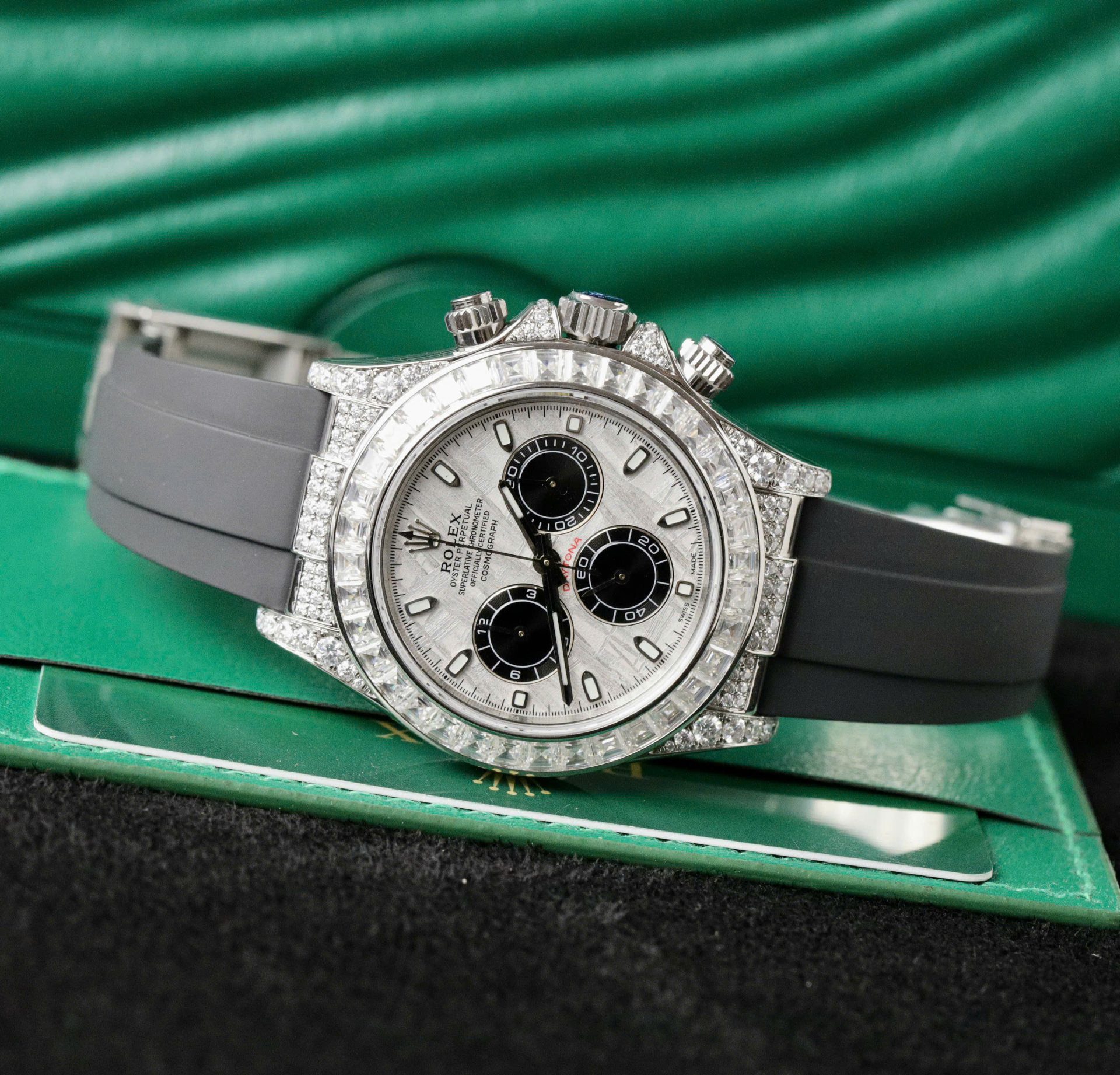 Rolex Daytona Replica Watch Dial Meteorite Custom Diamonds Moissanite Baguette 40mm - Top club