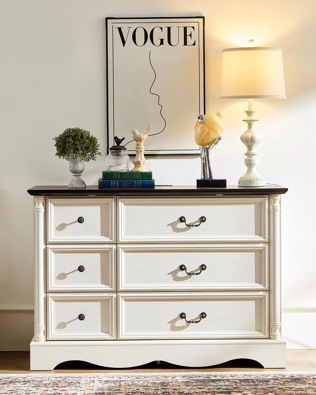 ZBOM 9 Drawer Dresser, 54 Inch Wide Farmhouse Style Chest of Drawers with Charging Station, Distressed Finish Design, Modern Storage Dresser Organizer TV Stand for Bedroom, Living Room - Image 10