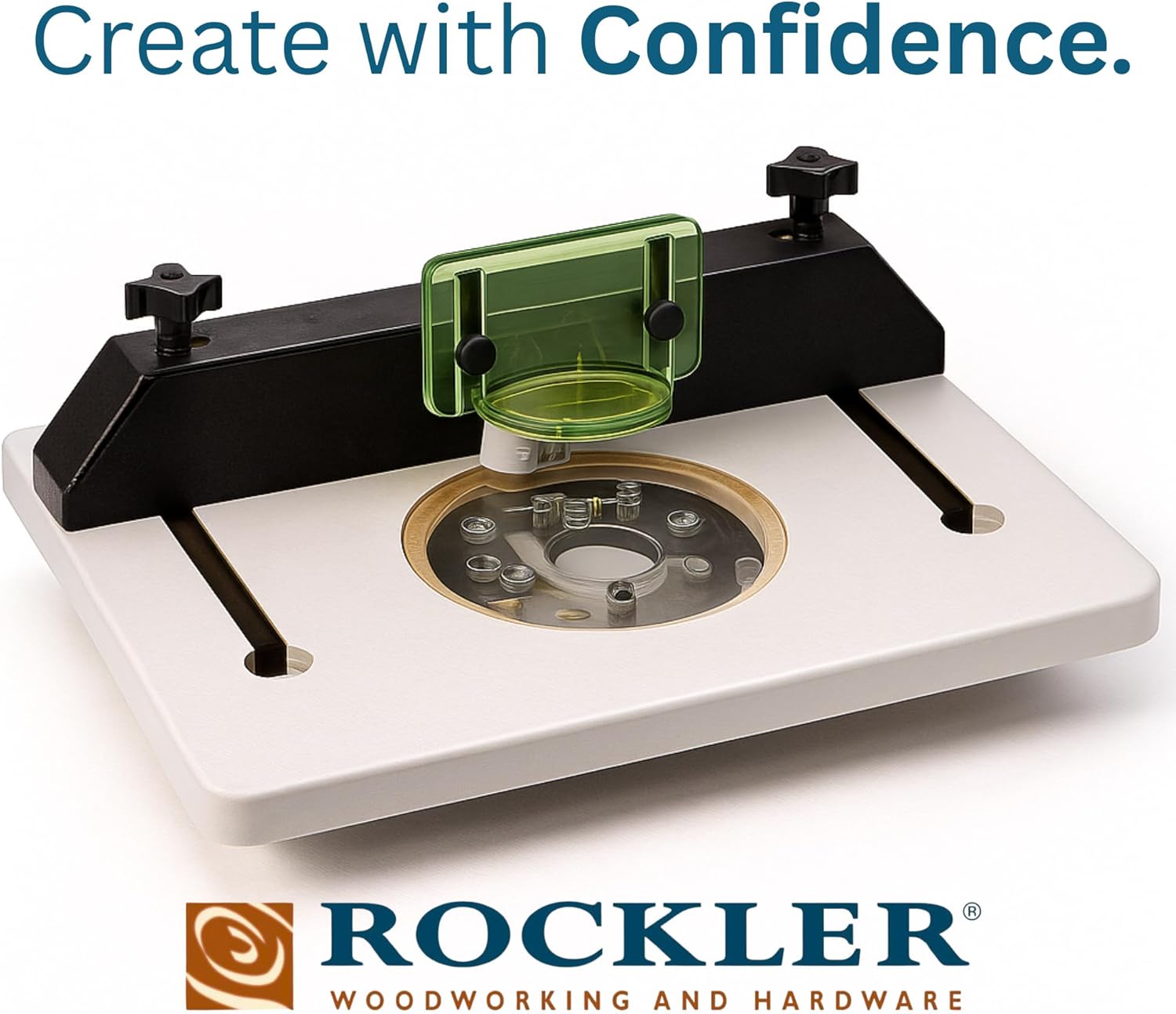 Rockler Trim Router Table – Adjustable Table Router w/Pre-Drilled Holes on Back - Router Table w/High-Visibility Bit Guard, 1/4