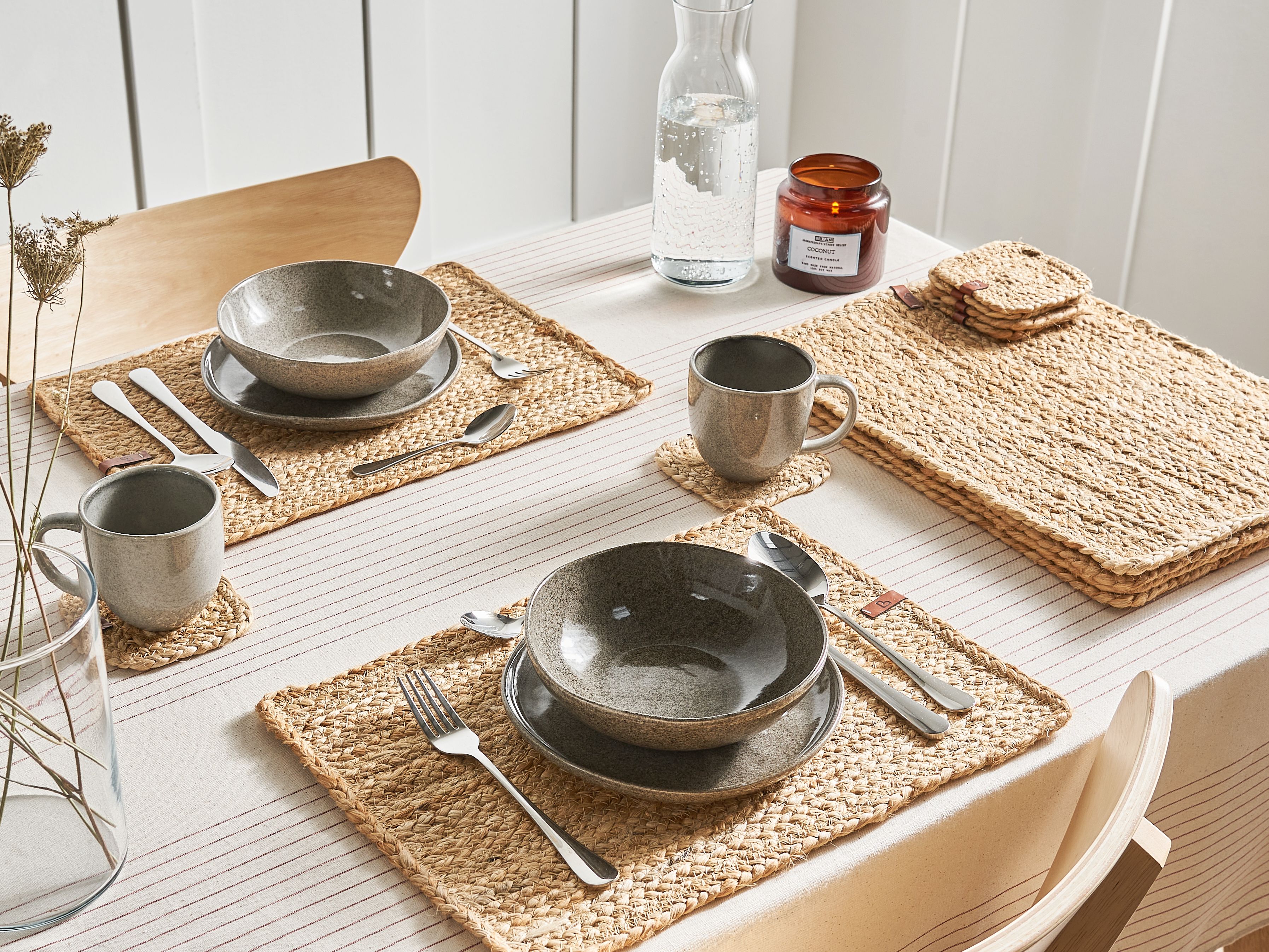 12 Piece Placemats and Coasters Set QUANDONG Natural Jute