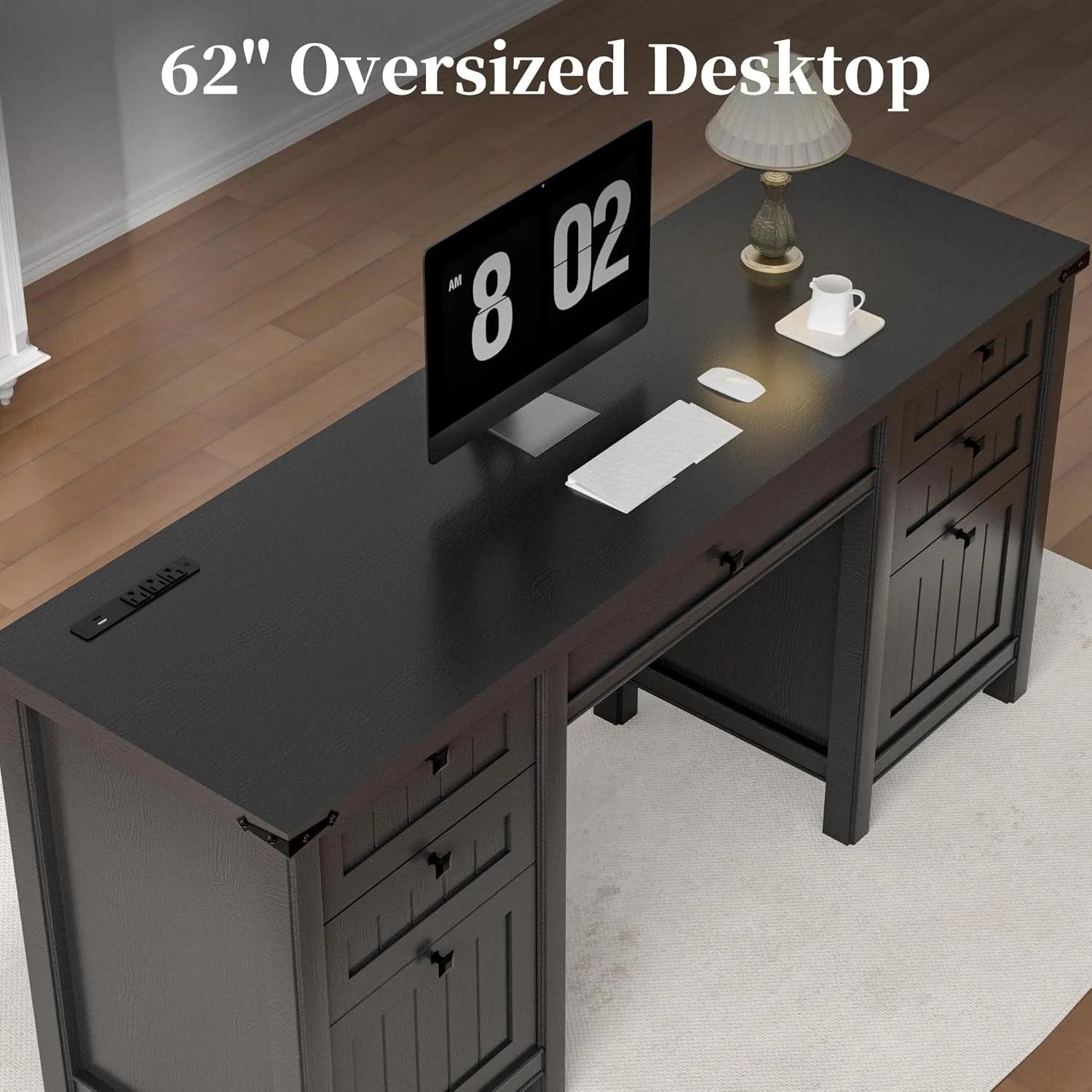 FIAKOA 45"Executive Desk, Modern Farmhouse Computer Desk with Drawers & Cabinet, White Home Office Desk Writing Workspace for Work Study - Image 18