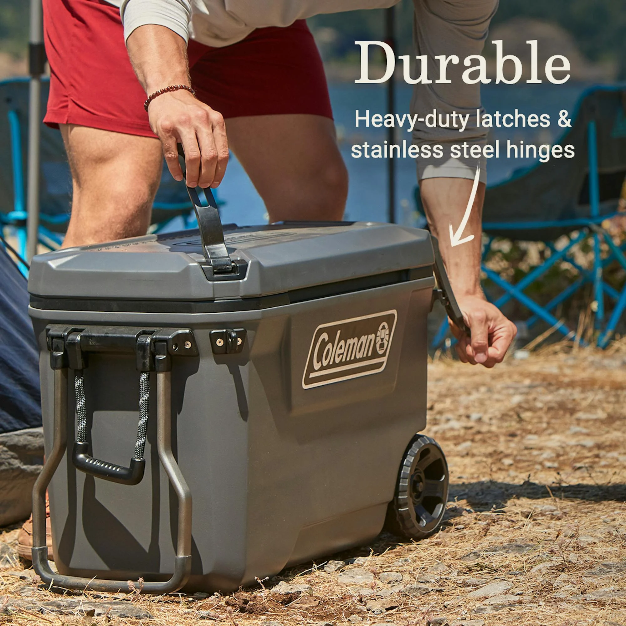 Coleman Convoy Series 65-Quart Hard Cooler with Wheels, up to 48 Cans, Brown Walnut Color - Image 12