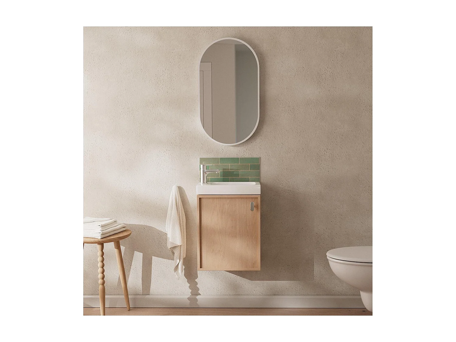 Ensemble meuble lave-mains décor chêne FRAME + miroir