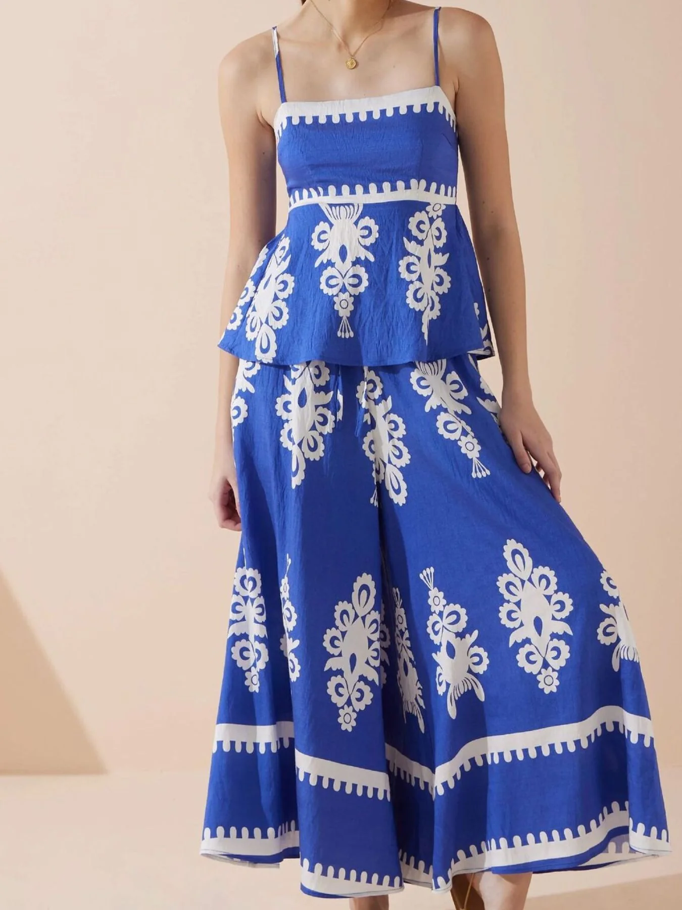 Full Size Printed Cami and Wide Leg Pants Set Plus Size - ZKZOOK