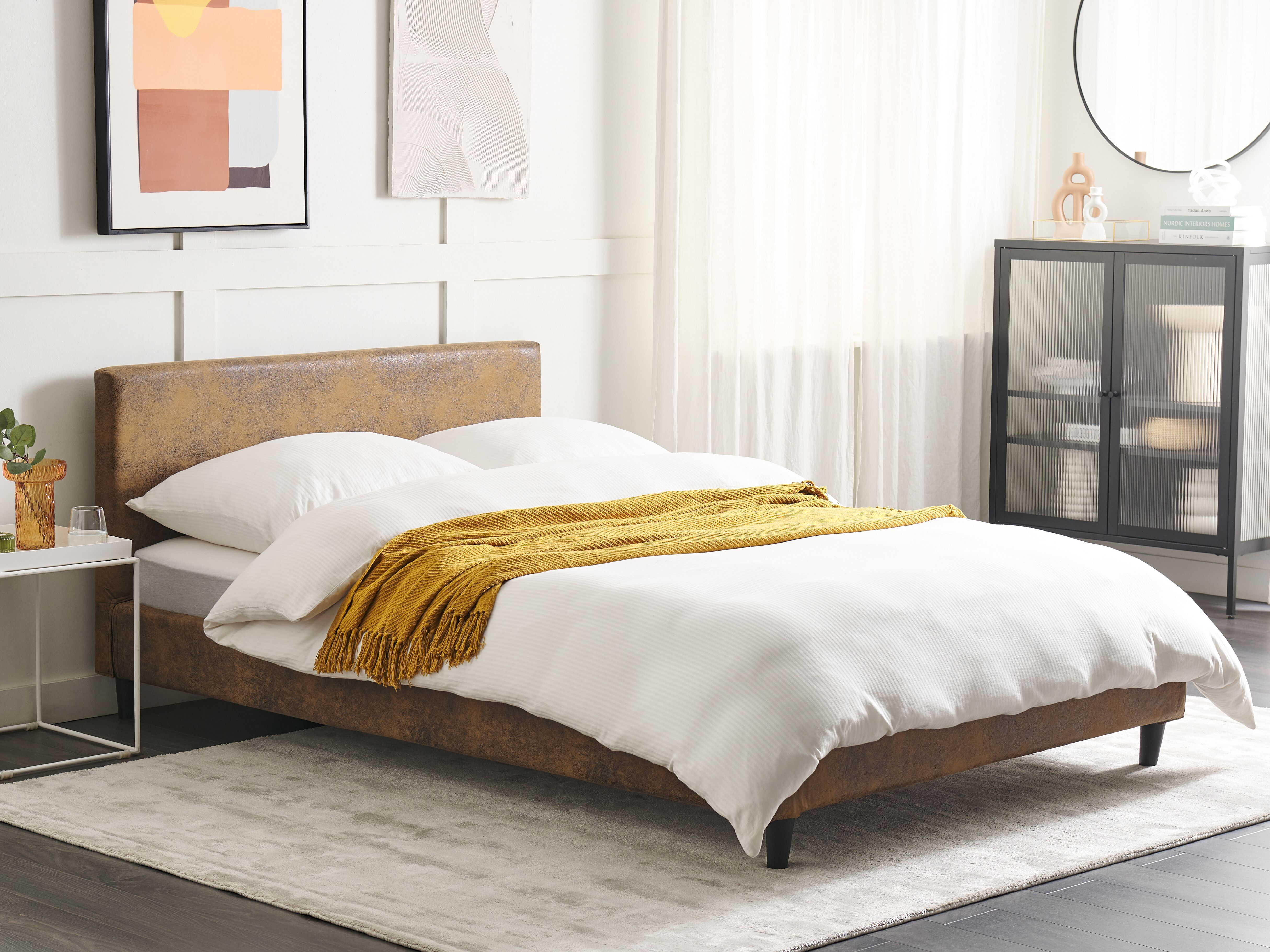 Bed Faux Leather FITOU 140 x 200 cm (EU Double) Brown