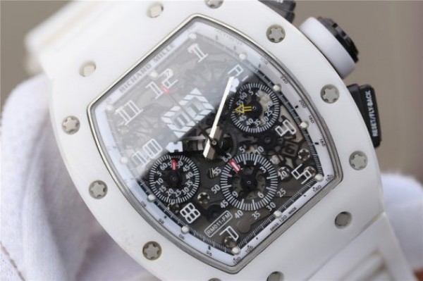 Replica Richard Mille RM011 White Ceramic Felipe Massa White Inner Bezel White Rubber Strap A7750 - Top club