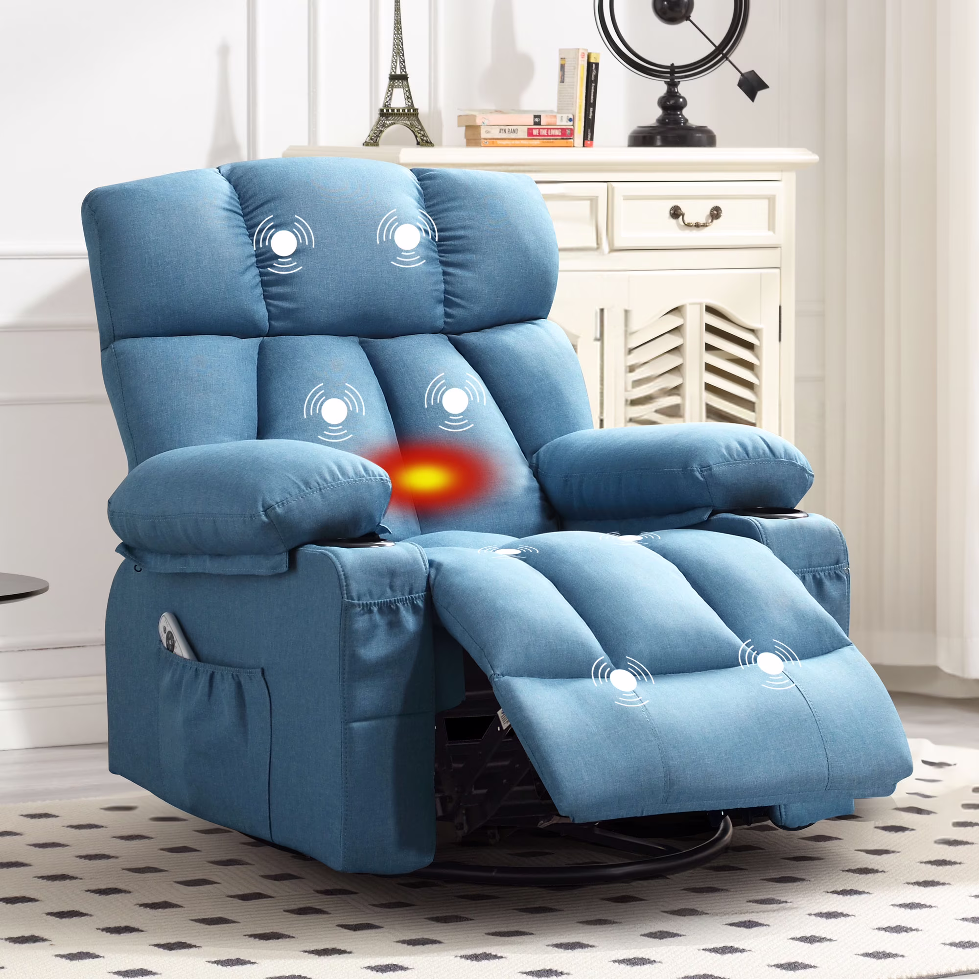 JONPONY Manual Recliner Chair with Heat Therapy and Massage Function, Heavy Duty Reclining Mechanism Massage Chair, Elderly Single Rocker Sofa with Cup Holders for Bedroom Home Theater,Grey - Image 15