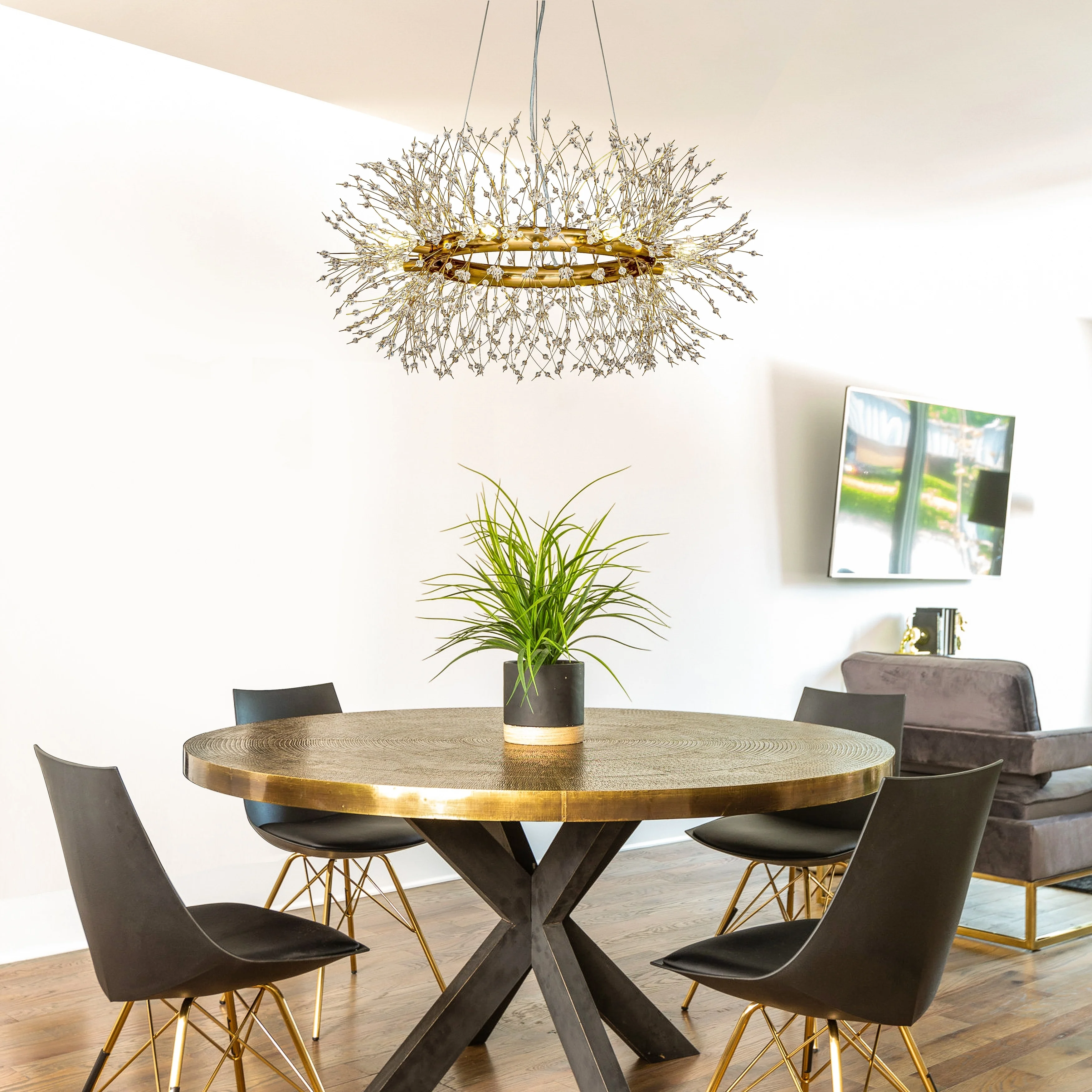 AloaDecor Modern Firework Crystal Chandelier for Dining Room and Living Room Antique Bronze 8 W 31.5