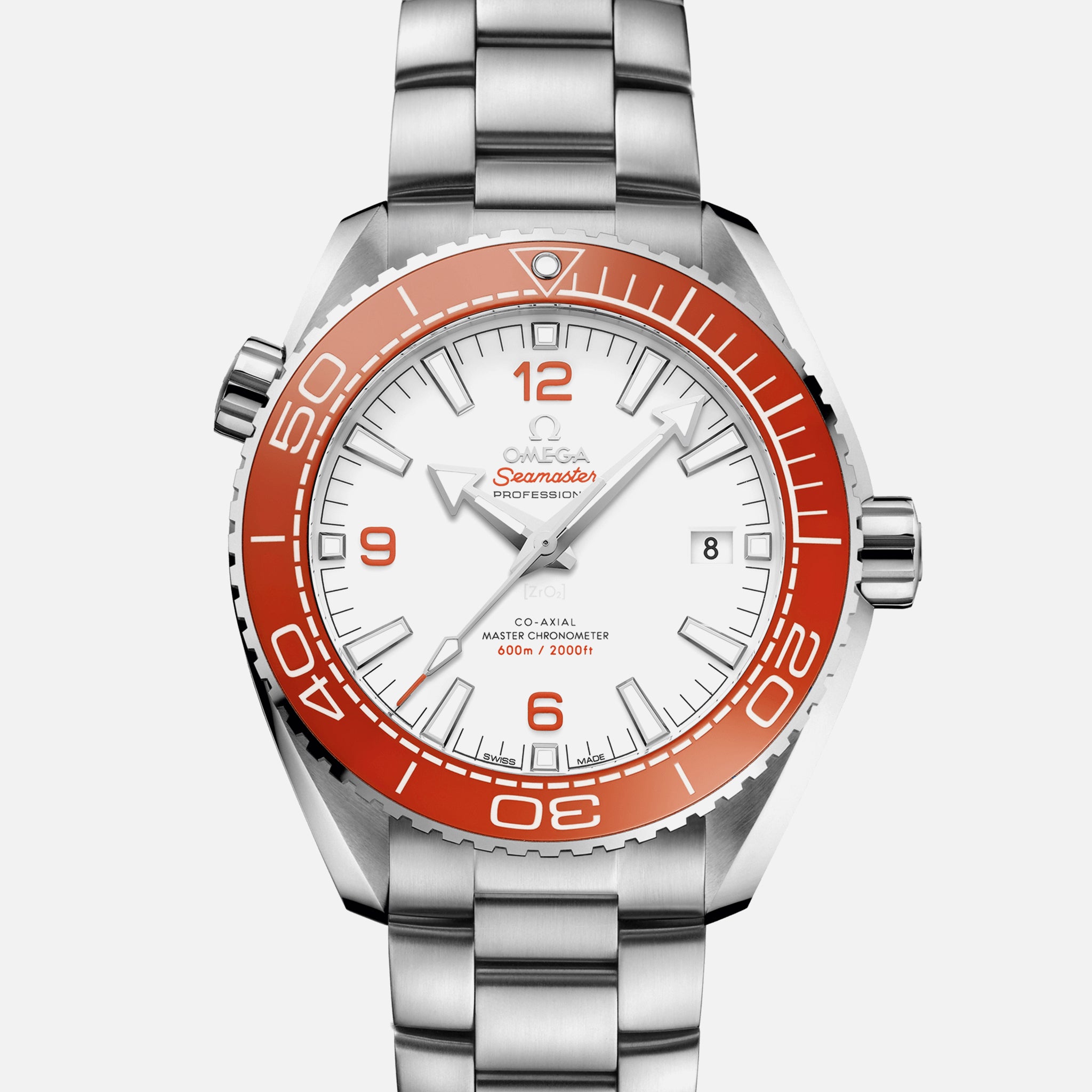 Seamaster Planet Ocean 600M Co-Axial Master Chronometer 43.5mm White Dial With Orange Bezel On Bracelet(1:1 replica) - Top club