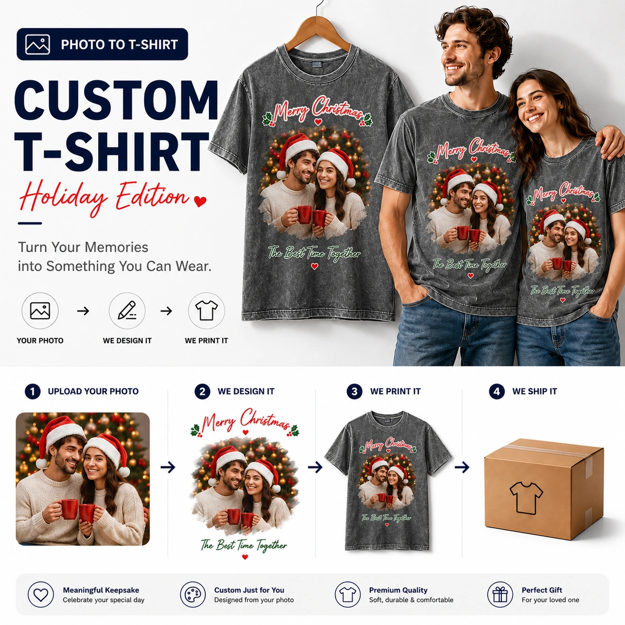 Holiday Edition | Custom Vintage Wash Holiday Photo T-Shirt