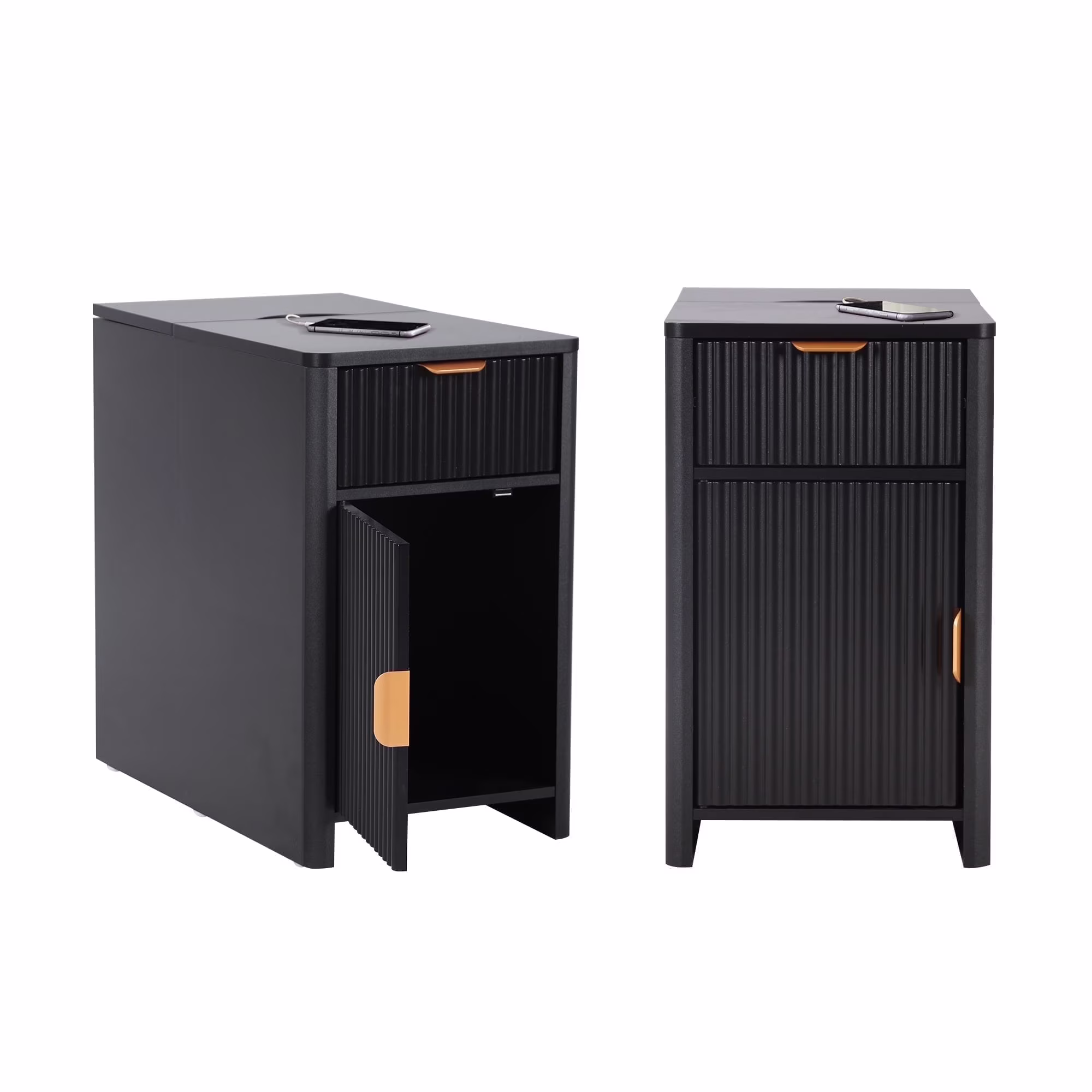 YOCWO Fluted Nightstand for Bedroom Set of 2 , Wood Bedside Table Set of 2 with Drawers, Black - Image 38