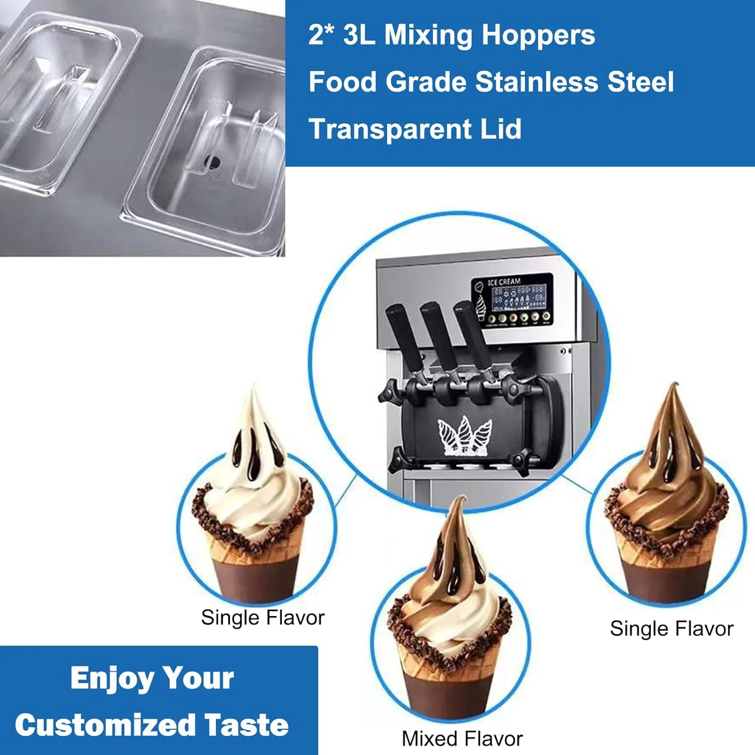 SIHAO 1200W Commercial Ice Cream Machine Countertop 18L/H Soft Serve Ice Cream Maker with LED Display - Image 8