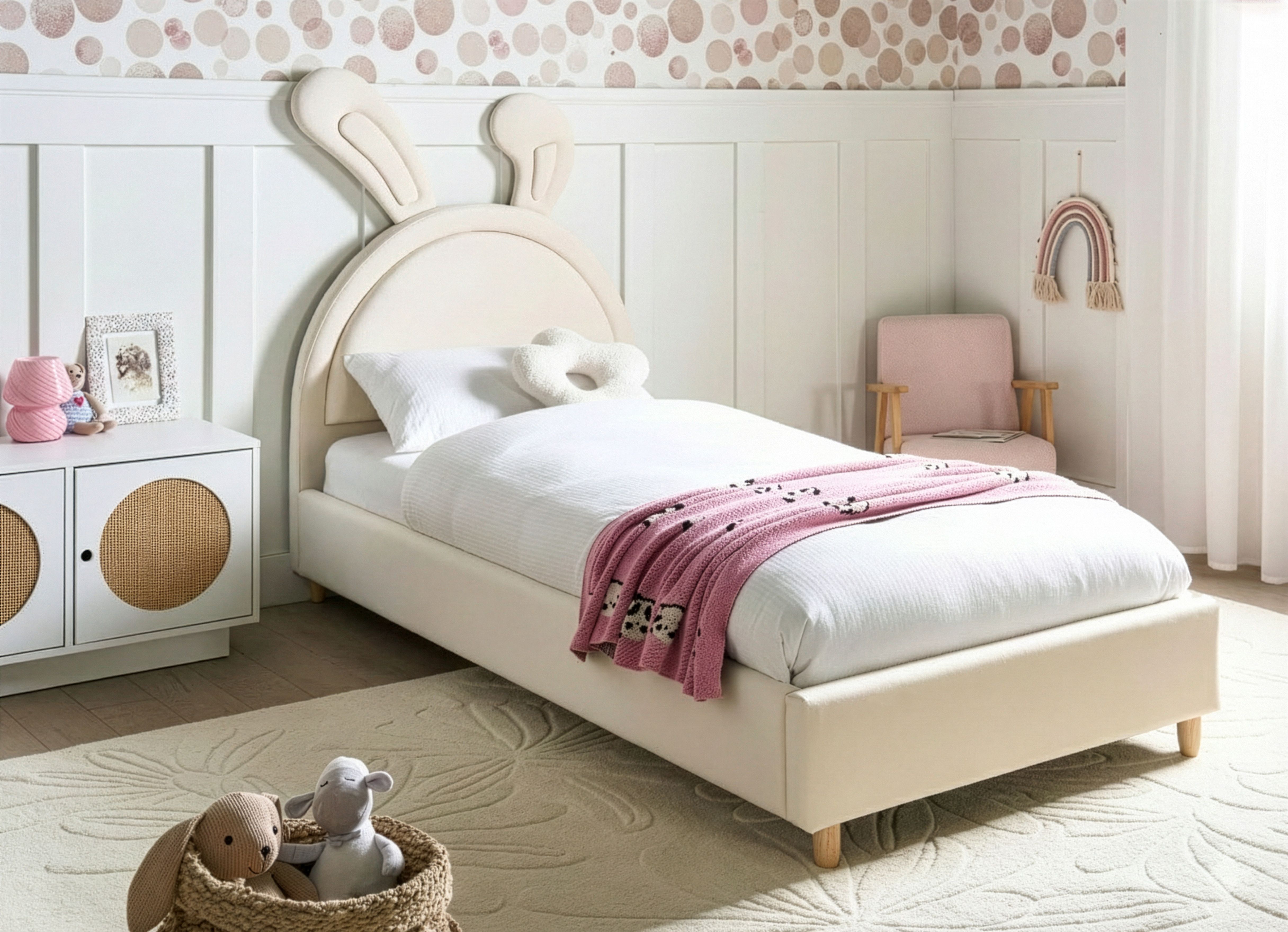 Kids Bed Rabbit Velvet LALLIAS 90 x 200 cm (EU Single) Beige