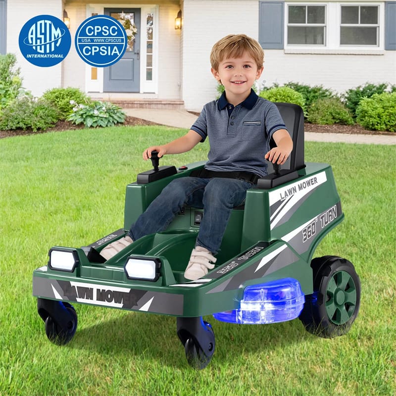 Eletriclife 12V Kids Ride-On Lawn Mower with 360�� Twist & Turn, Dual Control Sticks, LED Lights for Toddlers Aged 3-8
