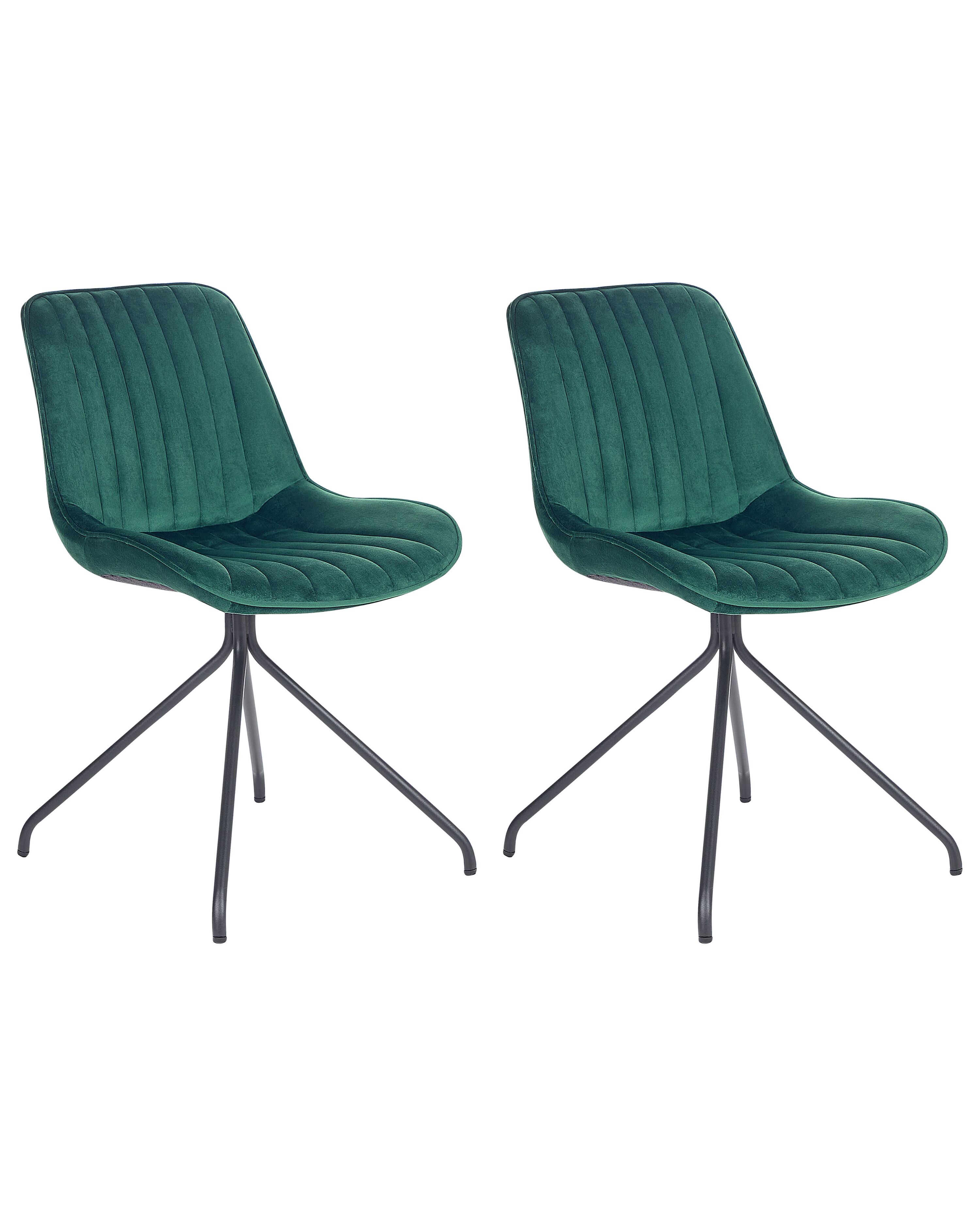 Set of 2 Dining Chairs NAVASOTA Velvet Emerald Green