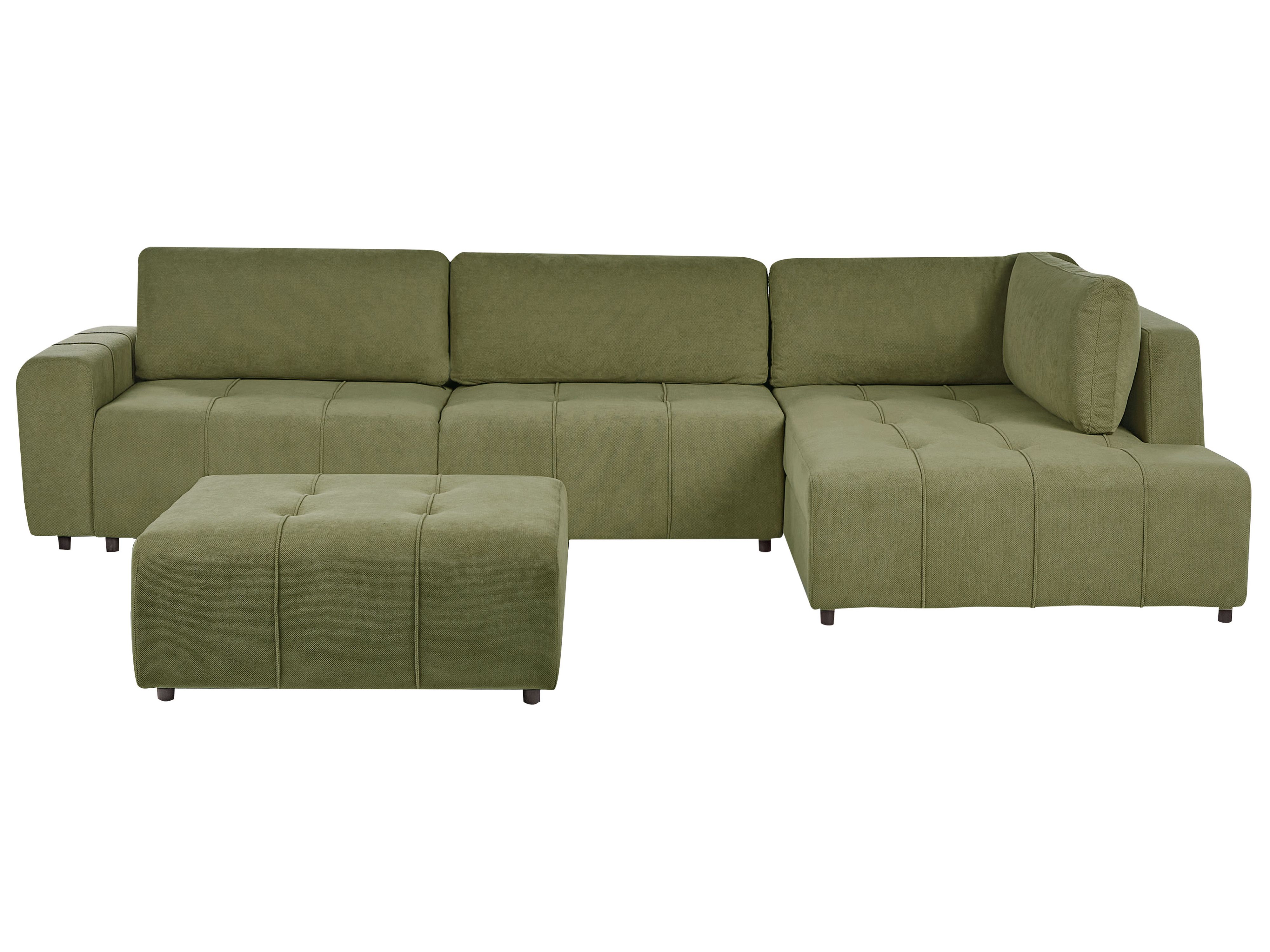 Corner Sofa Bed 4 Seater INNVIK Fabric Green with Ottoman Left Hand