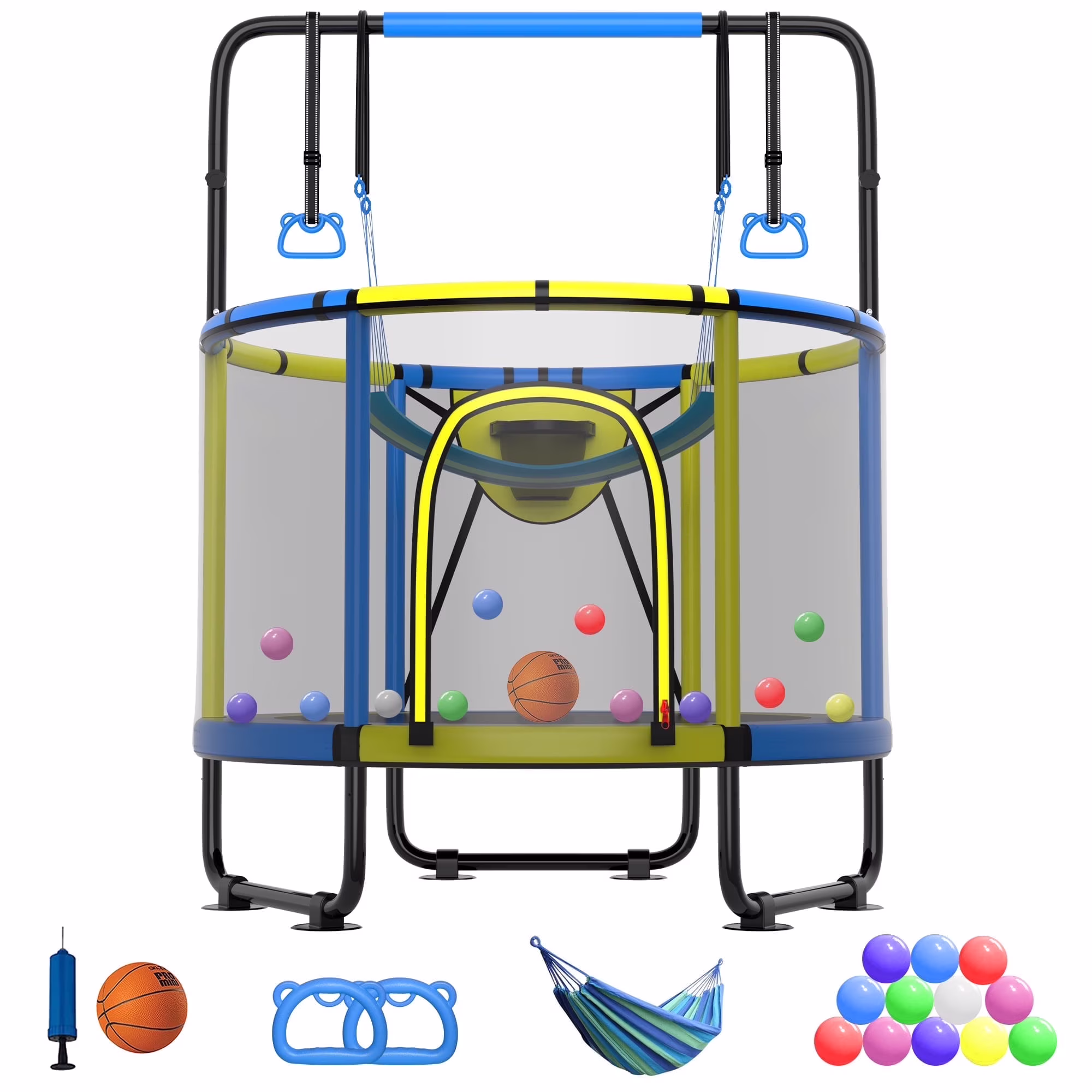 CITYLE Trampoline for Kids 600LBS 60'' 5FT Toddler Trampoline Indoor Outdoor with Basketball Hoop, Swing, Adjustable Bar, Mini Small Trampoline with Enclosure, Gifts for Toddlers, Boys & Girls - Image 9