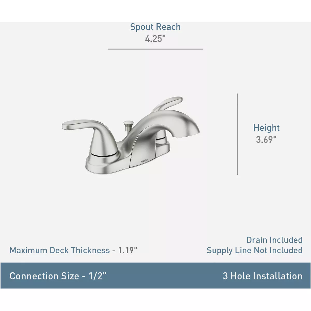Moen Adler 2-Handle Lever Centerset Bathroom Faucet with Pop-Up, Spot Resist Brushed Nickel