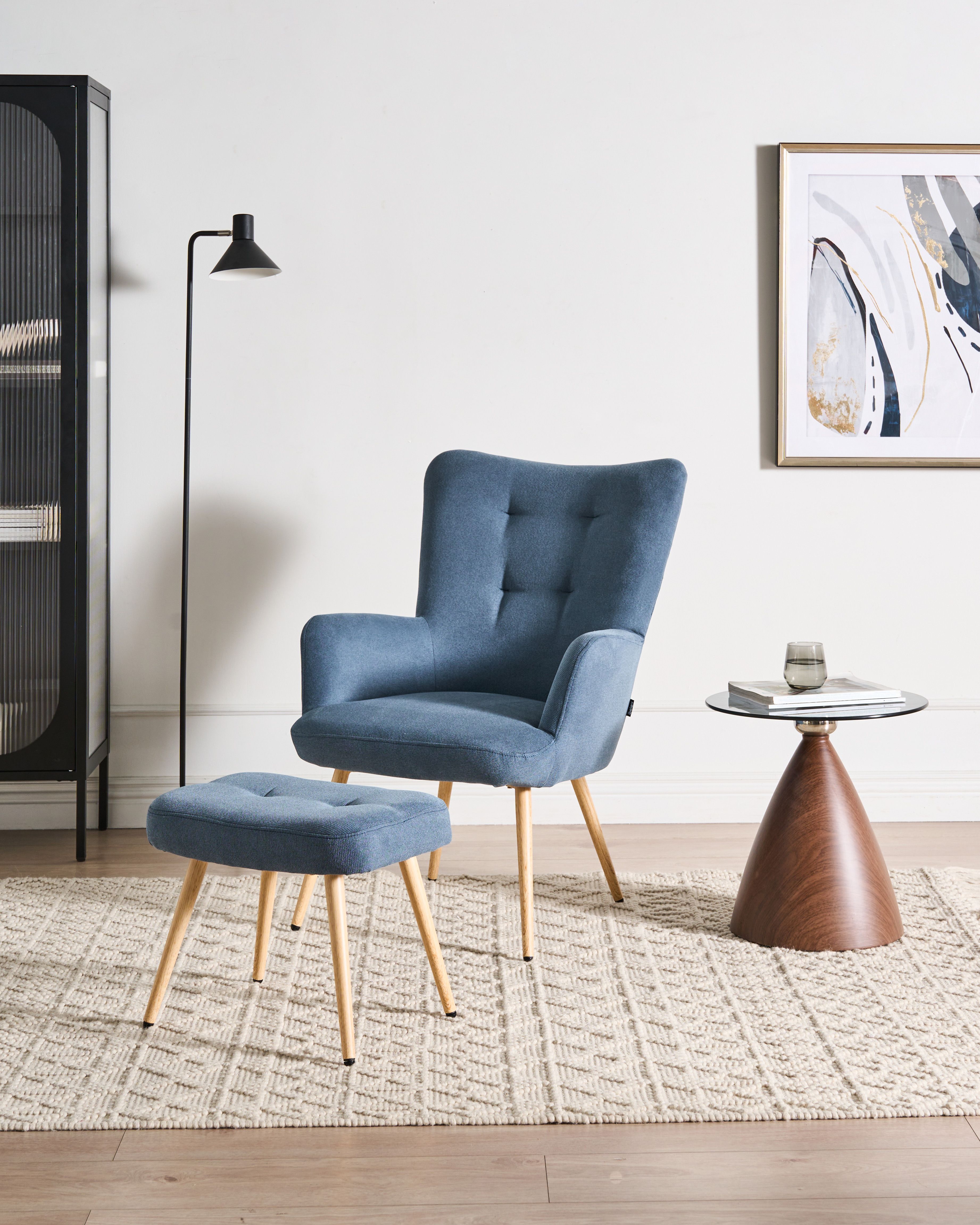 Wingback Chair VEJLE with Footstool Fabric Dark Blue