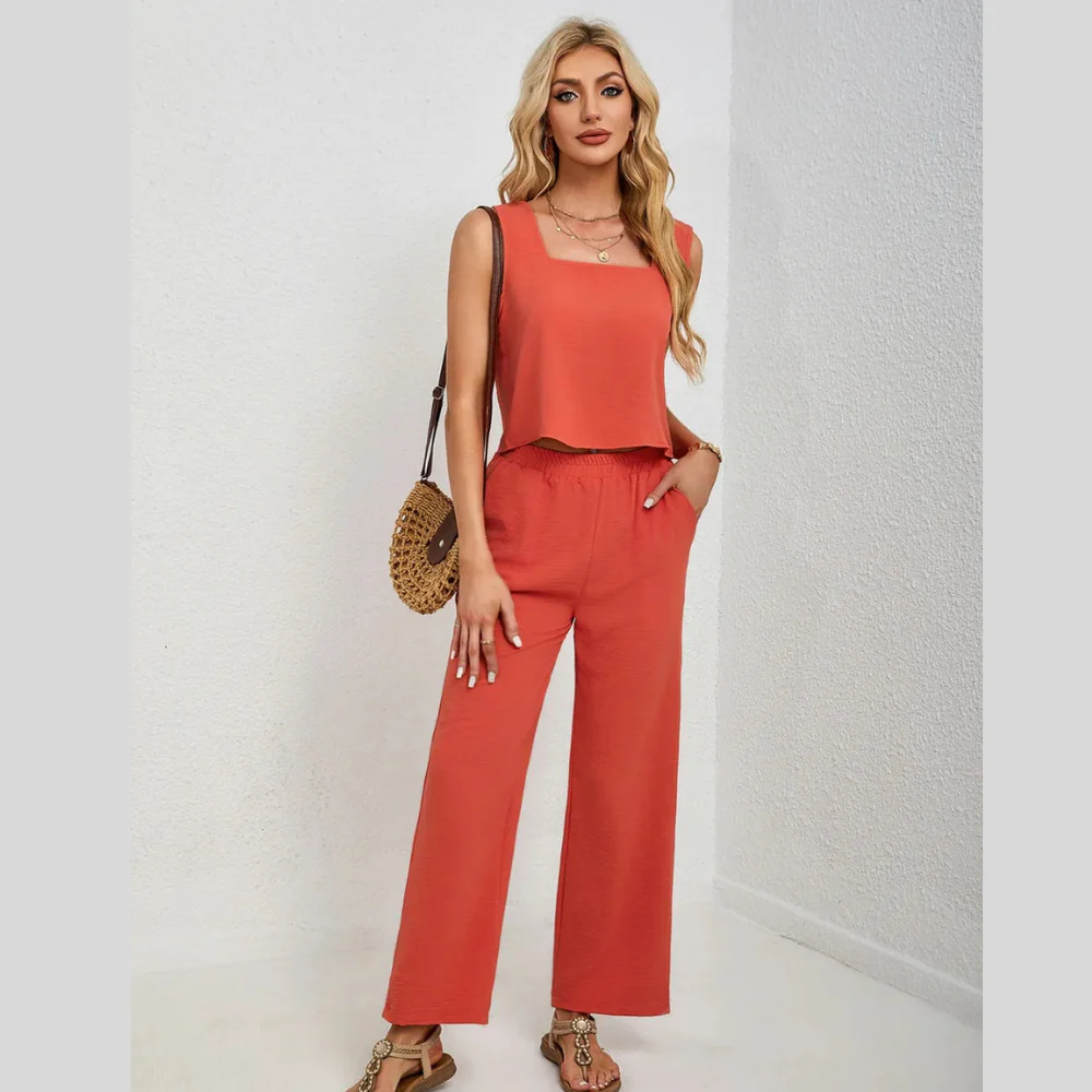 Square Neck Tank and Wide Leg Pants Set - ZKZOOK