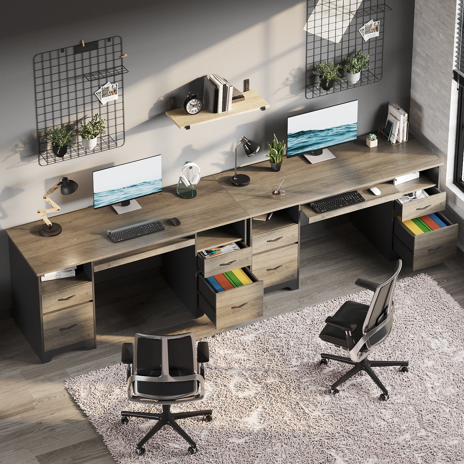 Bestier 59�� Computer Desk with 4 Drawers, Office Executive Desk with File Drawer, Keyboard Tray for Home Office, Gray - Image 6