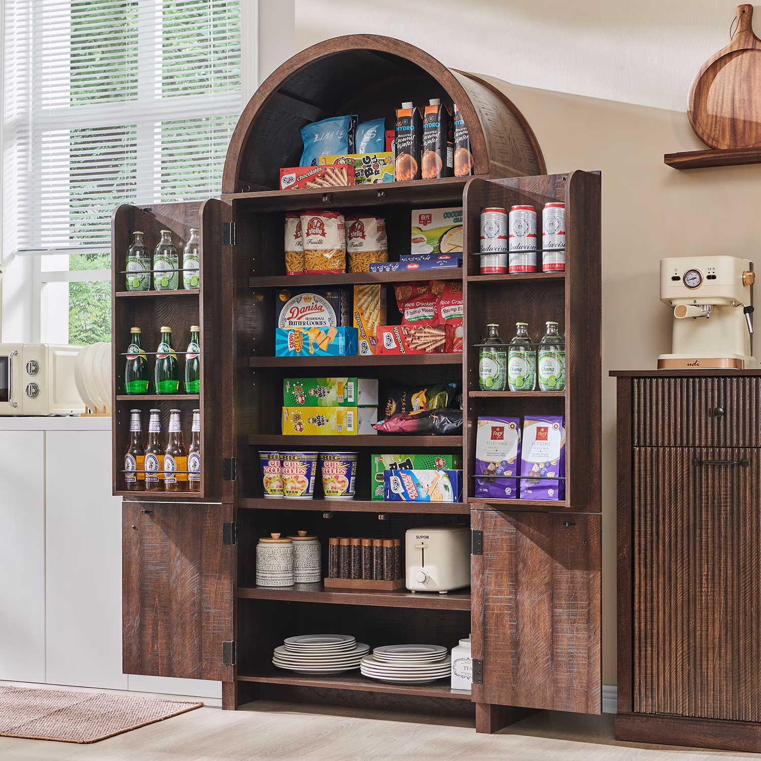 IFGET 71" Tall Arched Kitchen Pantry Storage Cabinet, Large Storage Cabinet with Adjustable Shelves, Pantry Cabinet for Kitchen, Dining Room - Image 5