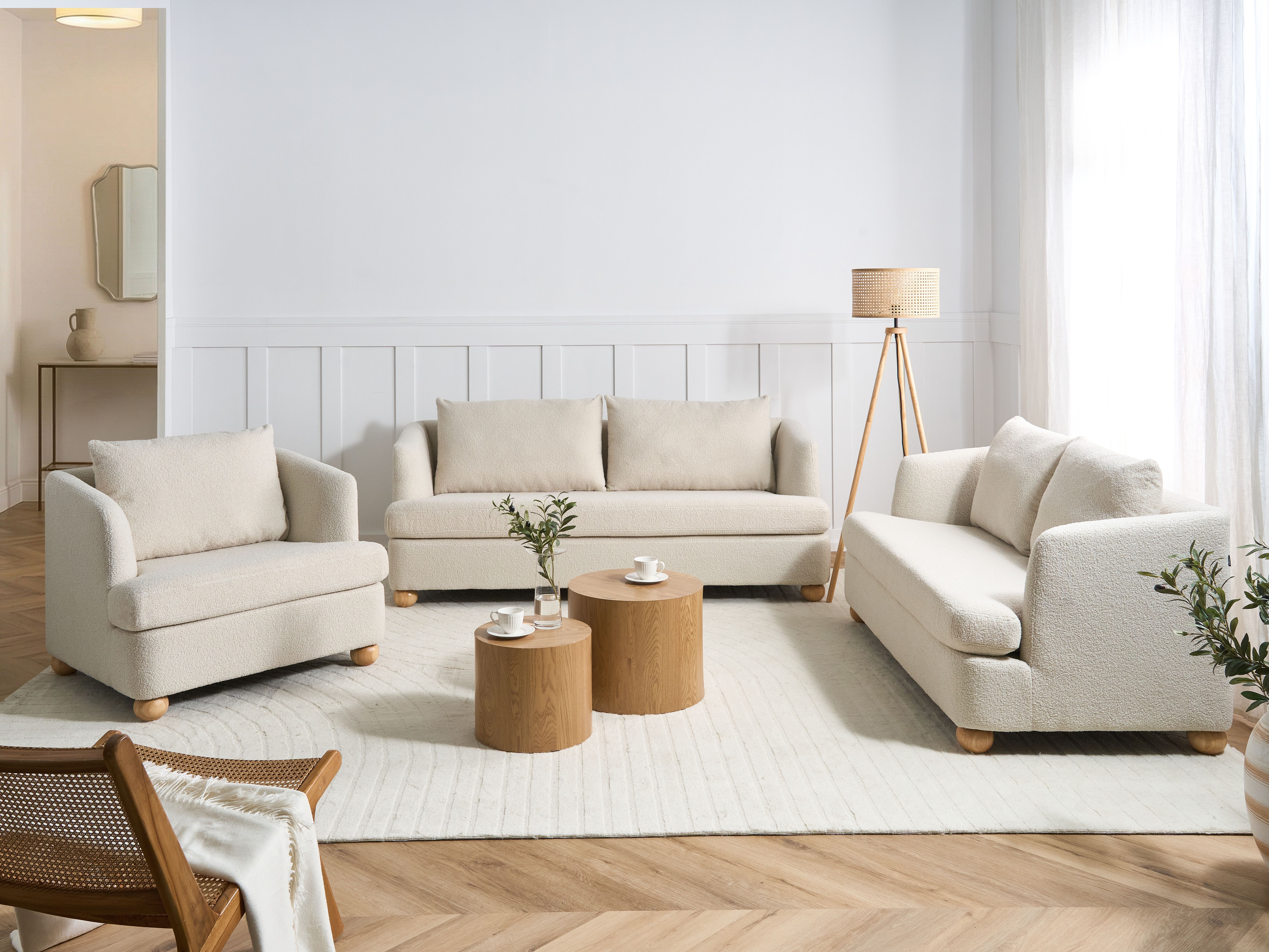 Living Room Set 6 Seater RATTVIK Boucle Off-White