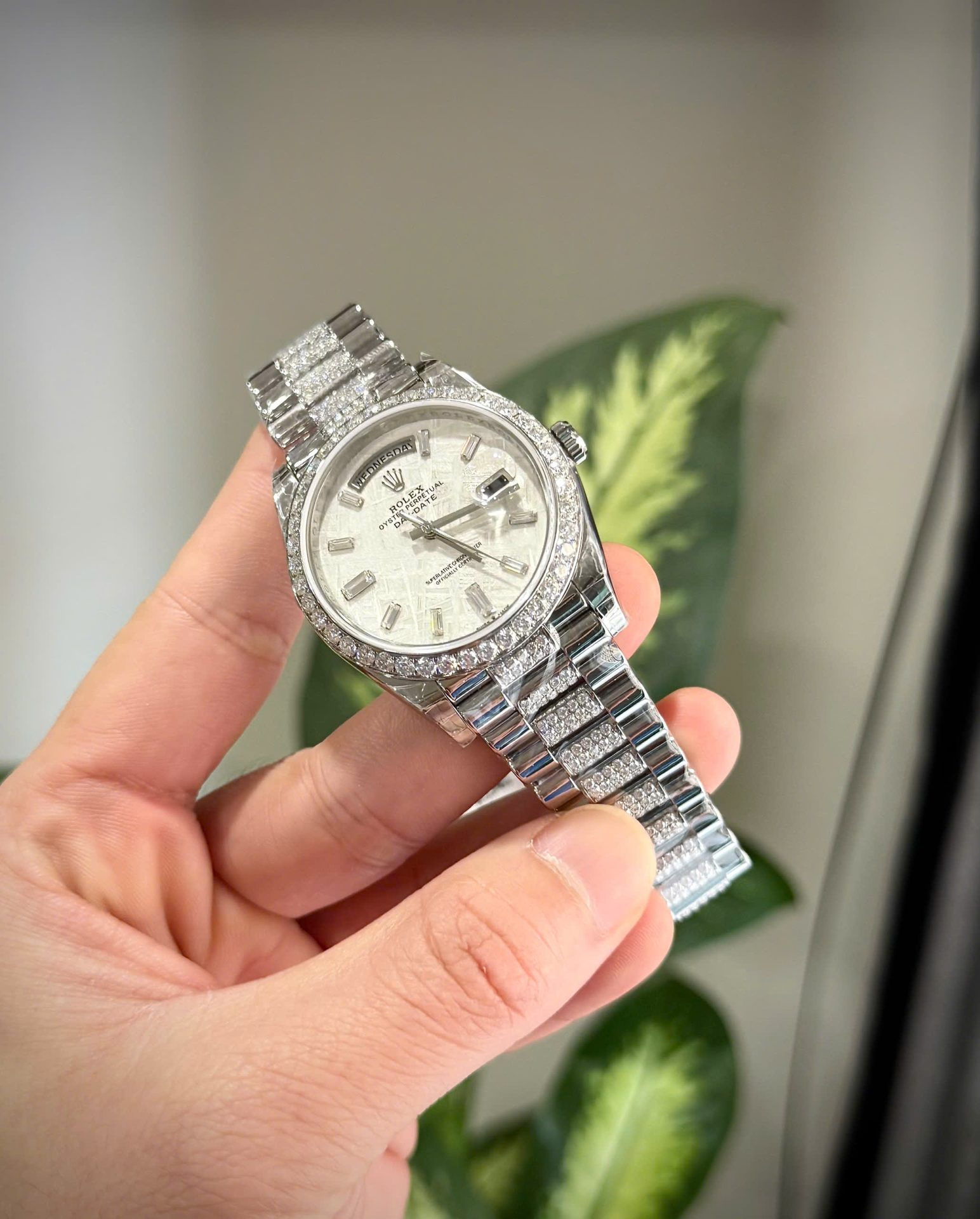 Rolex Day-Date Meteorite Dial Custom Moissanite Daimonds Copies Watches 40mm - Top club